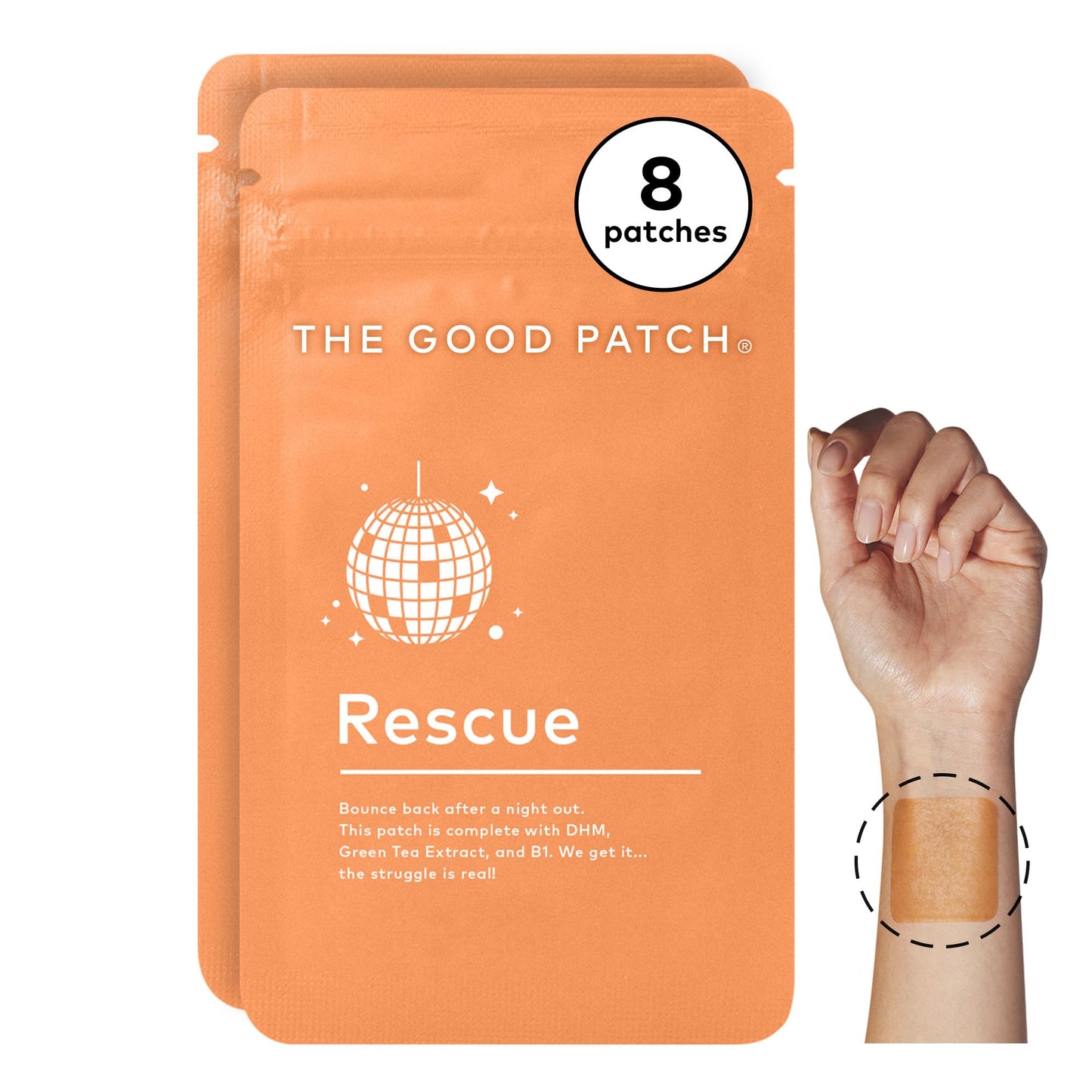 The Good Patch Rescue Recovery Patch, Natural Patch with DHM, Vitamin B1, and Green Tea, Plant-Powered Wearable Wellness, Support After a Night Out (8 Total Patches) - Medaid International
