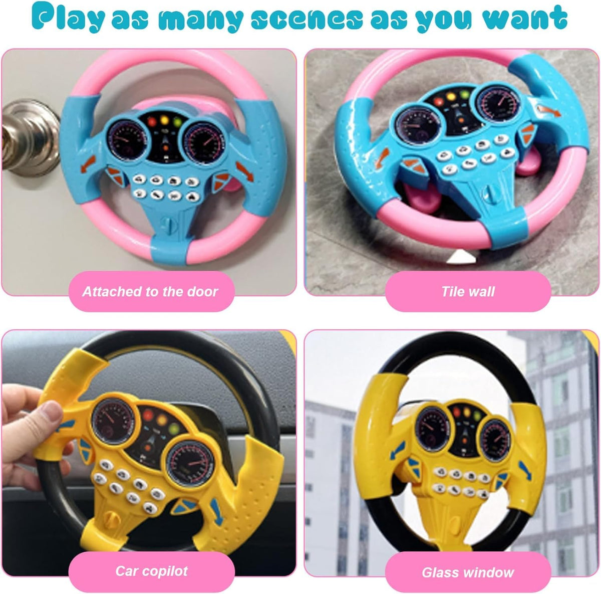 Kids Steering Wheel Toy with Light & Sound – Simulated Driving Controller 21×3.5×21 cm, Suction Mount, Educational Pretend Play for Boys & Girls (3+) (Yellow)