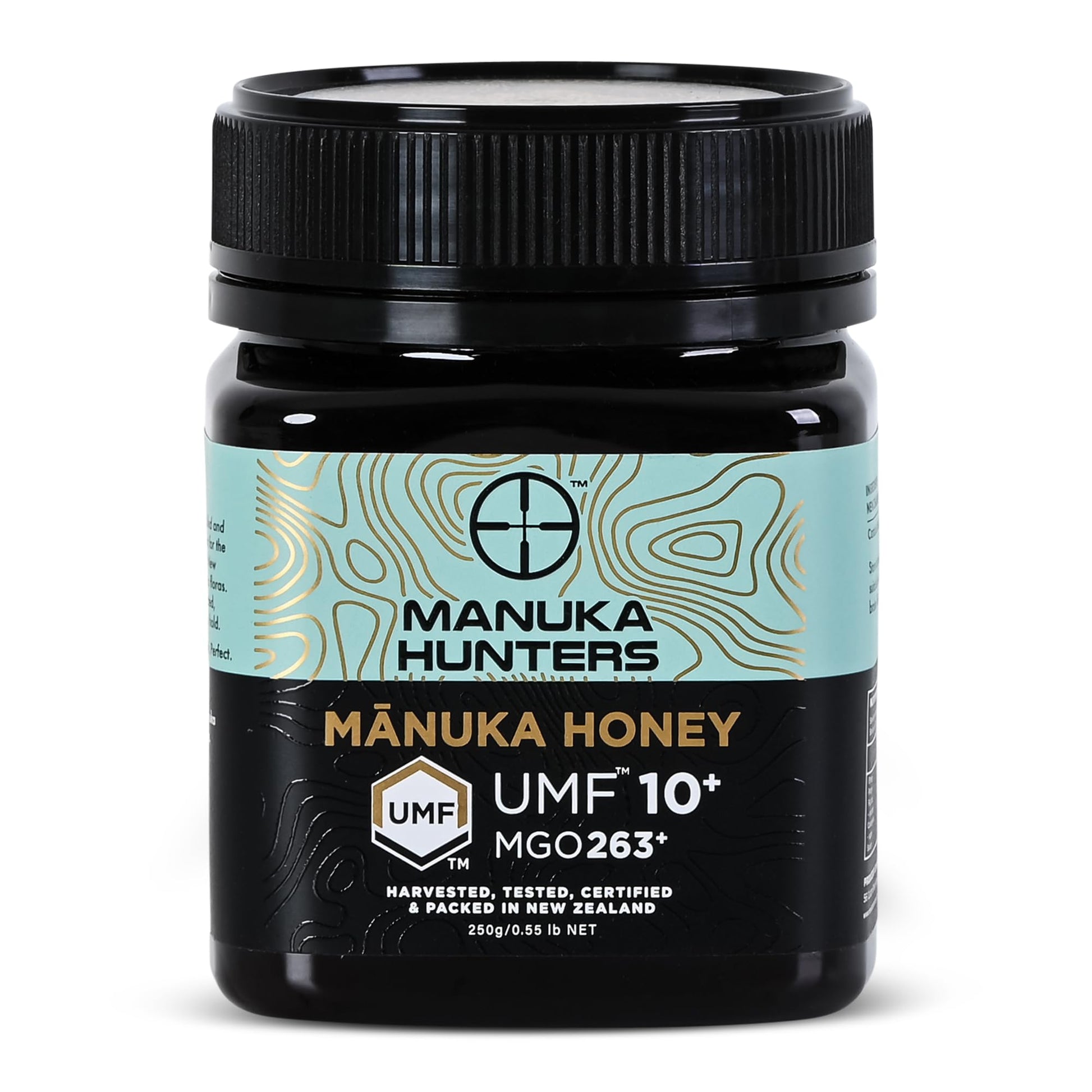 Manuka Hunters UMF 10+/MGO 263+ Certified New Zealand Manuka Honey - 100% Pure Natural Sweetener - Gluten, Dairy Free - Ideal for Tea, Coffee, Smoothies, and Baking - Sustainable - 8.8oz/250g Jar - Medaid International