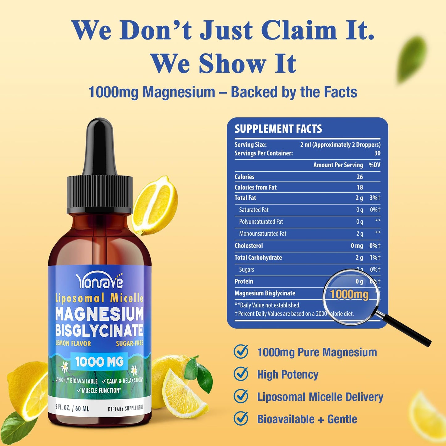 Magnesium Bisglycinate Chelated Supplement – High Absorption Liquid Magnesium Complex – Liposomal Micelle Technology – High Potency Formula for Sleep, Muscle, Heart, Calm– Sugar Free, Vegan, 60ml - Medaid International