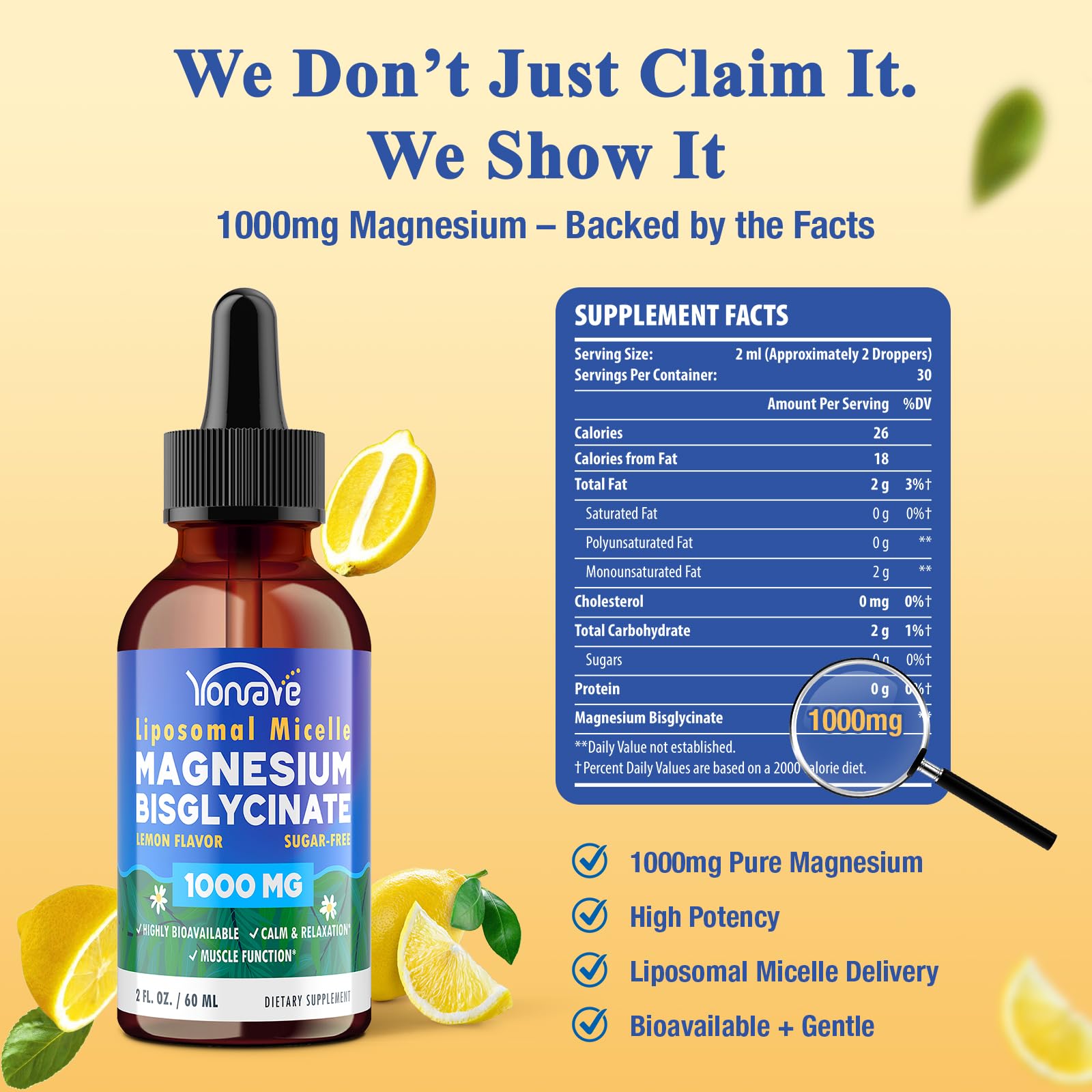 Magnesium Bisglycinate Chelated Supplement – High Absorption Liquid Magnesium Complex – Liposomal Micelle Technology – High Potency Formula for Sleep, Muscle, Heart, Calm– Sugar Free, Vegan, 60ml - Medaid International