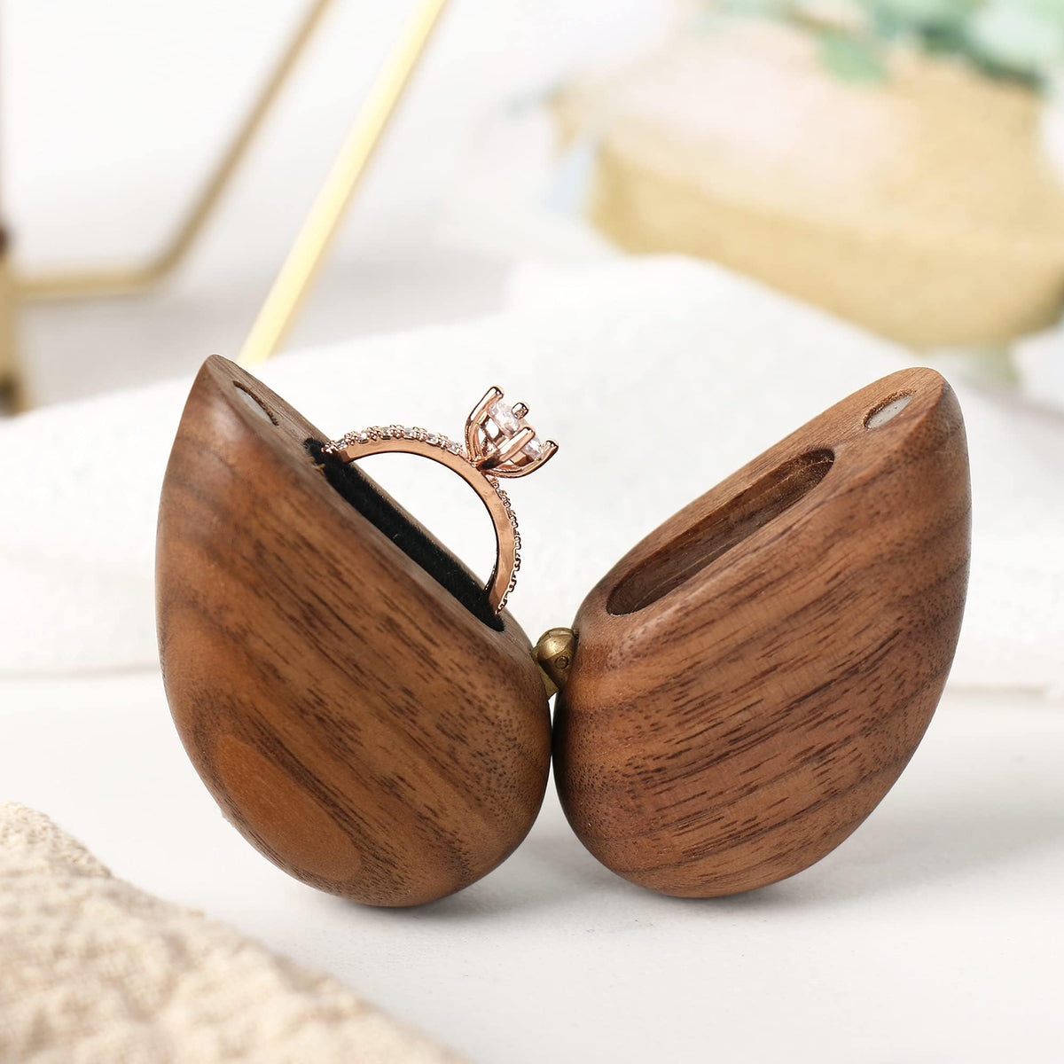 KASTWAVE Personalized Wooden Ring Box - Heart Shaped Ring Box for Wedding, Proposal, and Engagement, Wood Ring Case and Holder, True Love Eternal Design in Black Walnut