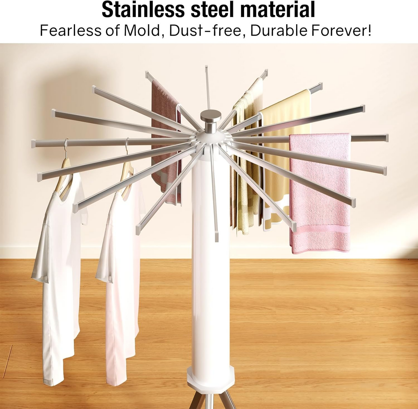 Folding Tripod Clothes Airer – Compact Drying Rack with 16 Rotating Arms, Aluminum, Indoor/Outdoor Use - Medaid International