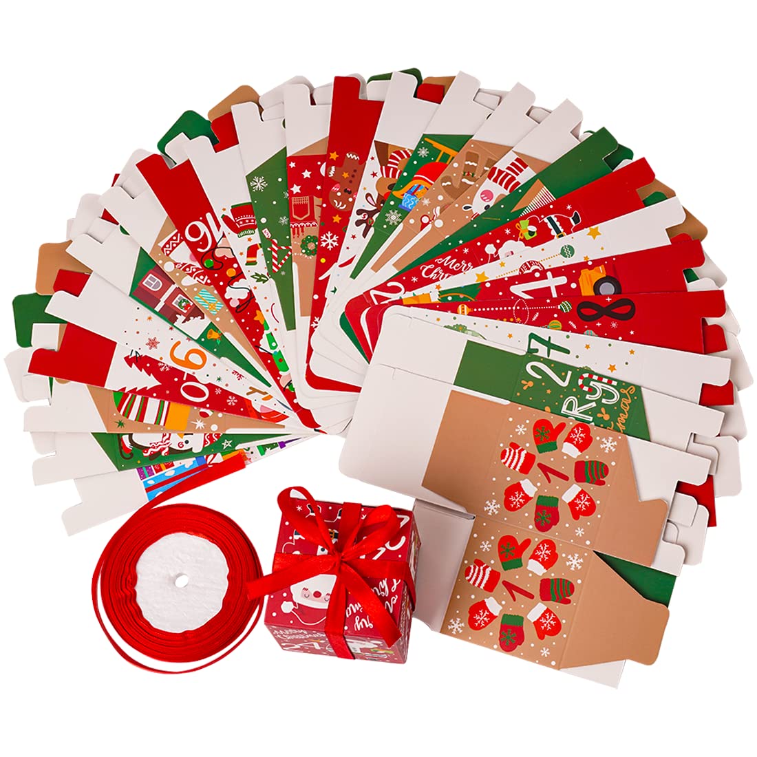 24 Pcs DIY Christmas Advent Calendar Boxes, 24 Days Advent Countdown Gift Boxes, Christmas Cardboard Number Boxes for Kids and Family, Xmas Holiday Decoration. - Medaid International