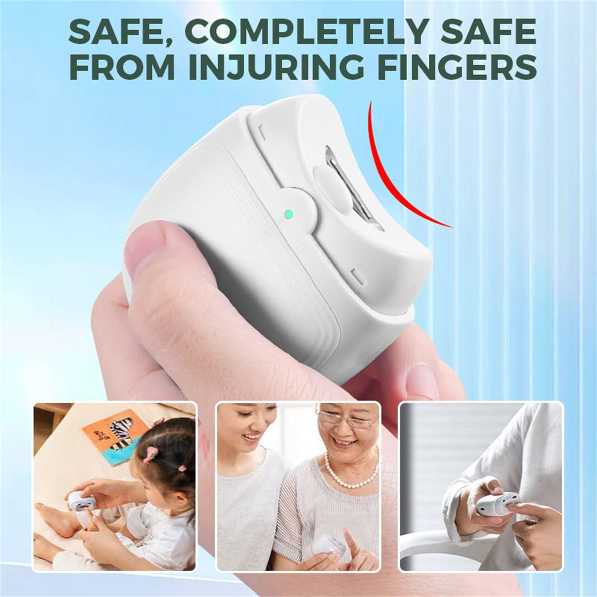 TERRIFI Electric Automatic Nail Clipper, Safety Fingernail Cutter and Filer, Fingernail Cutter and File 2 in 1 with Nail Scraps Storage, Ergonomic Large Nail Clippers, Suitable for Caregivers, Adults