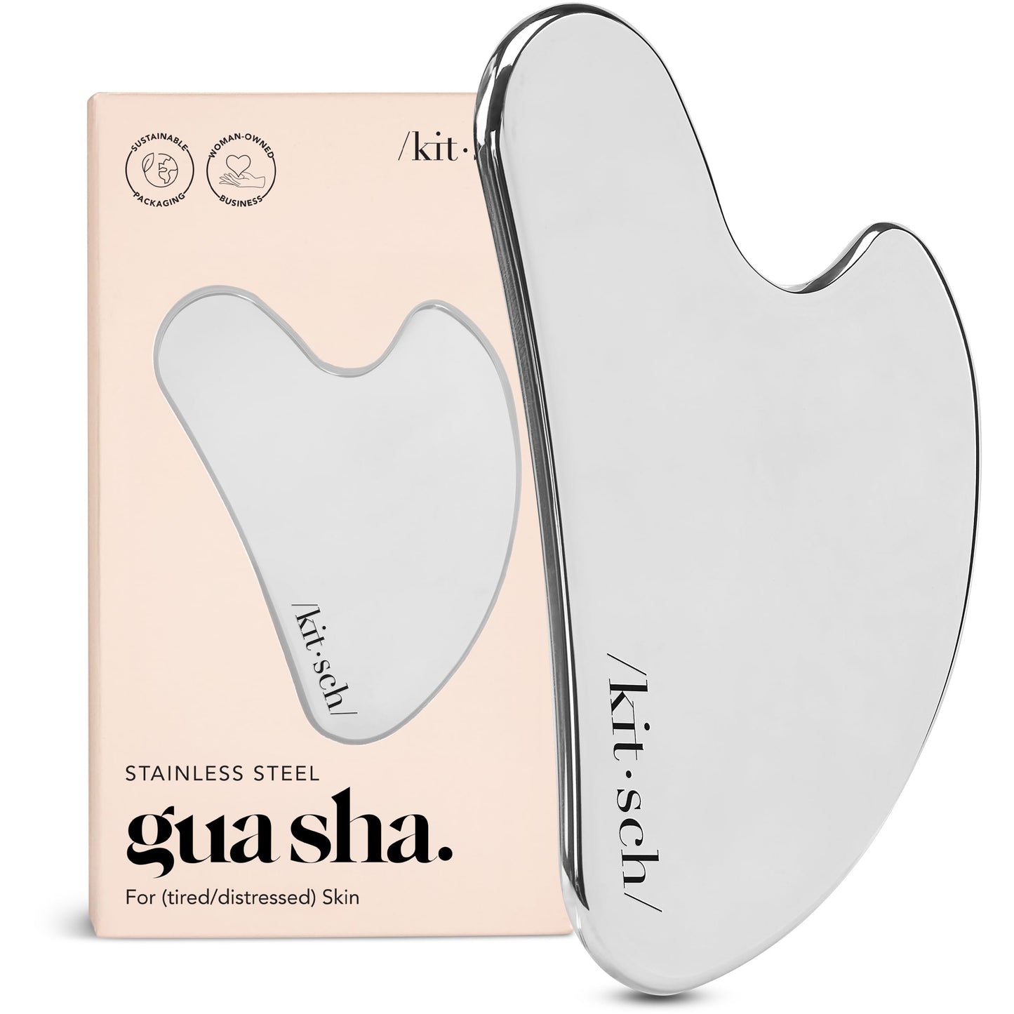 Kitsch Stainless Steel Gua Sha Facial Tools - Guasha Tool for Face, Face Sculpting Tool, Jawline Shaper, Double Chin Reducer, Body Gua Sha Tools, Lymphatic Drainage Massager, Facial Skin Care - Silver - Medaid International