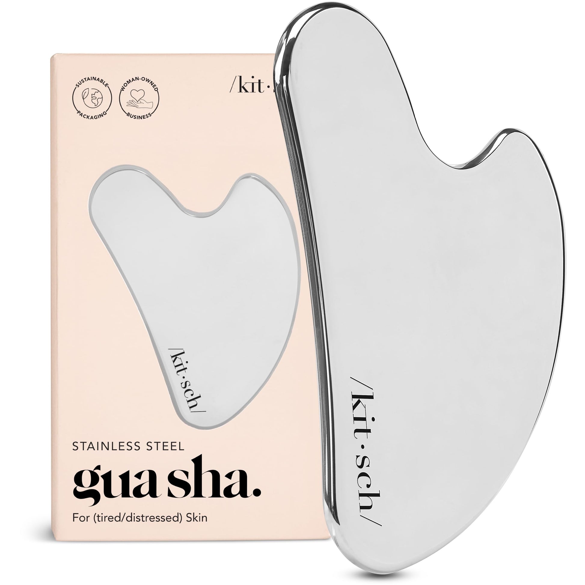 Kitsch Stainless Steel Gua Sha Facial Tools - Guasha Tool for Face, Face Sculpting Tool, Jawline Shaper, Double Chin Reducer, Body Gua Sha Tools, Lymphatic Drainage Massager, Facial Skin Care - Silver - Medaid International