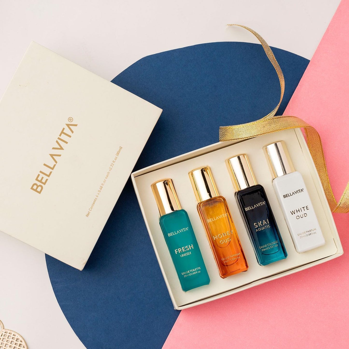 BellaVita Luxury Unisex Cologne Gift Set (4x20ml) | Fragrances Includes Honey OUD, SKAI, FRESH & White OUD | Travel Size Mini Perfumes & Spicy Vanilla Perfume Oil | Unisex Perfume for Women & Men - Medaid International