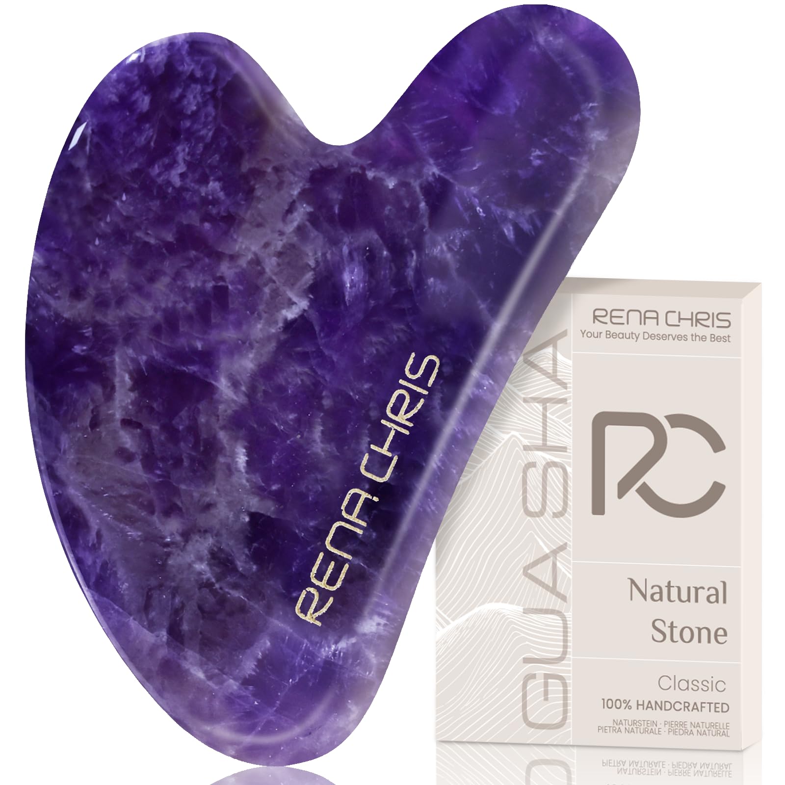 Rena Chris Gua Sha Facial Tools: Natural Amethyst Guasha Tool for Face Acupuncture Therapy, Facial Massager for Jawline Sculpting and Puffiness Reducing (Purple) - Medaid International