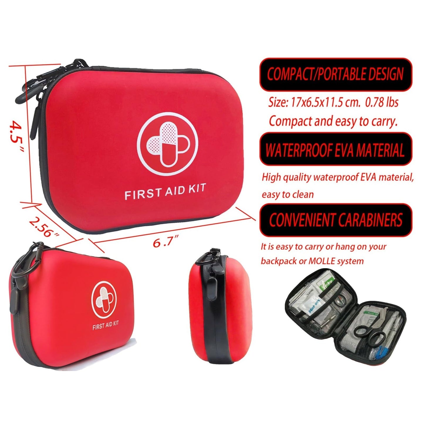 First Aid Kit 150 Piece Waterproof Hard Shell Emergency Medical Kit for Home, Camping, Hiking, Sports, Office, Adventure Portable IFAK Kits (Red)