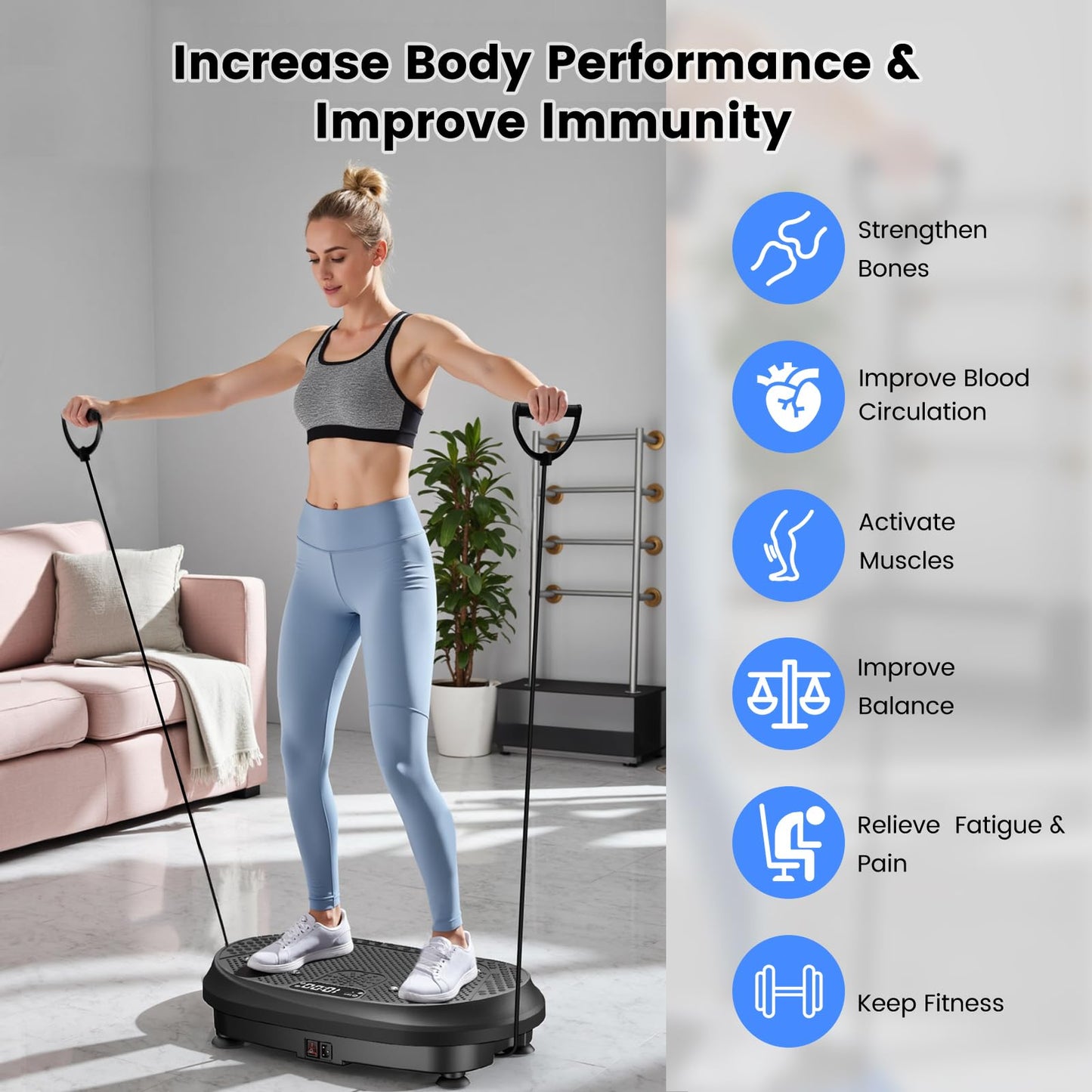 Vibration Plate Exercise Machine, Vibrating Fitness Platform for Lymphatic Drainage, Full Body Shaker Workout Equipment, Bluetooth Power Shaping Vibrate Plate, Board Sport for Home Exercise Gym, Black