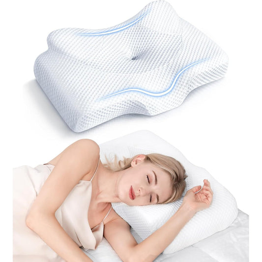 Osteo Cervical Pillow for Neck Pain Relief, Hollow Design Odorless Memory Foam Pillows with Cooling Case, Adjustable Orthopedic Bed Pillow for Sleeping, Contour Support for Side Back Sleepers - Medaid International