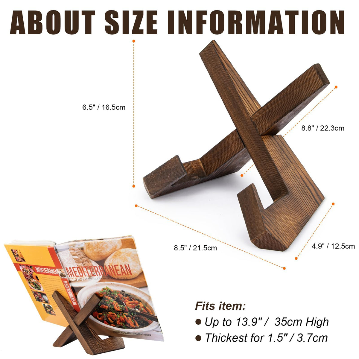Terrifi Cookbook Stand For Kitchen, Handmade Wooden Holder, Recipe Book Holder Kitchen Counter, Rustic Cook Stand, Menu Display - Brown