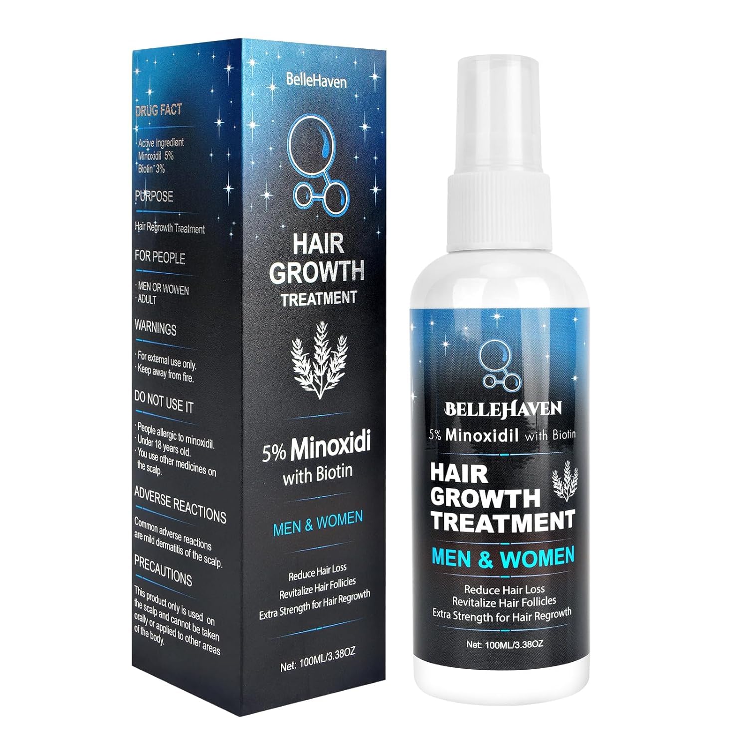 5% Minoxidil for Men Women, 100ML Minoxidil Hair Growth, Hair Regrowth Treatment Spray, Minoxidil Topical Solution Hair Growth Serum Stop Thinning and Loss Hair 2 Month Supply, for Beard, Hair - Medaid International