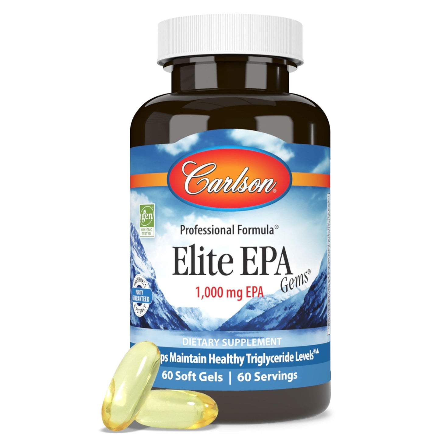 Carlson - Elite EPA Gems, 1000 mg EPA Fish Oil, Wild-Caught, Norwegian Fish Oil Supplement, Sustainably Sourced, Helps Maintain Healthy Triglyceride Levels, 60 Softgels - Medaid International