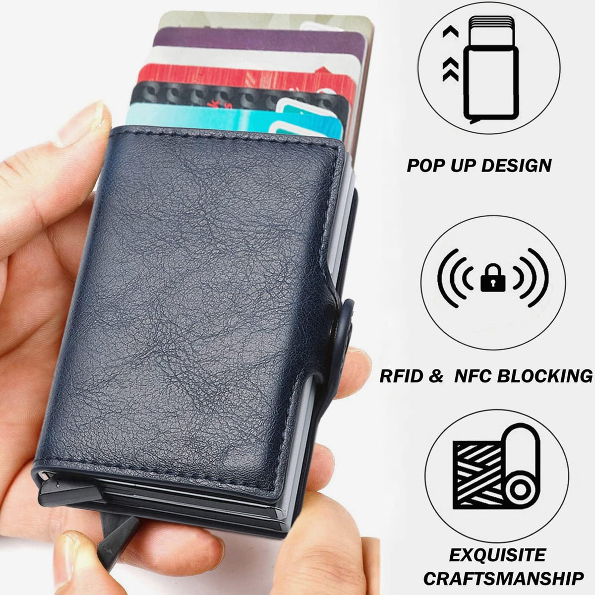 KASTWAVE Card Holder, Men Credit Card Holder, Slim Card Case Front Pocket Anti-theft-RFID Auto Pop up Travel Thin Wallets for Men