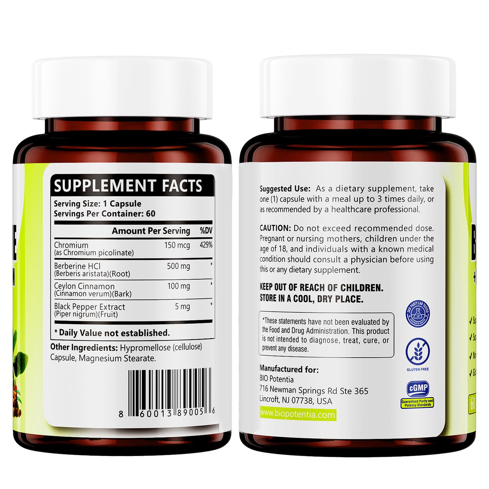 BIO POTENTIA Berberine Supplement - Berberine 500mg with Ceylon Cinnamon, Enhanced Absorption Fomula for Immune System & Metabolic Support Supplement | Non-GMO - 60 Capsules - Medaid International