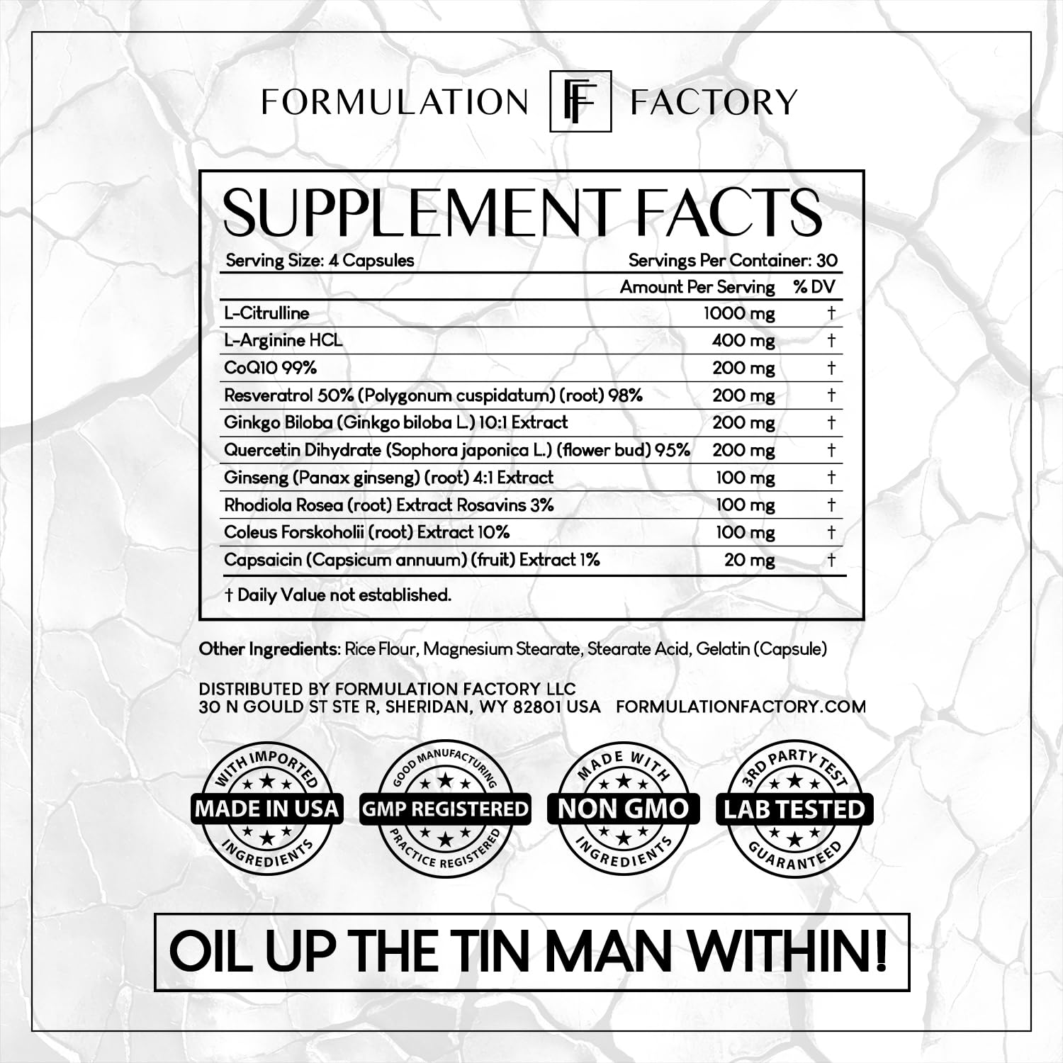 Formulation Factory Heart of Steel: 10-in-1 Metabolic Maximizer Nitric Oxide Supplement, Blood Pressure Support, L Arginine, L Citrulline Natural Pre-Workout: Energy Management 120 Count - Medaid International