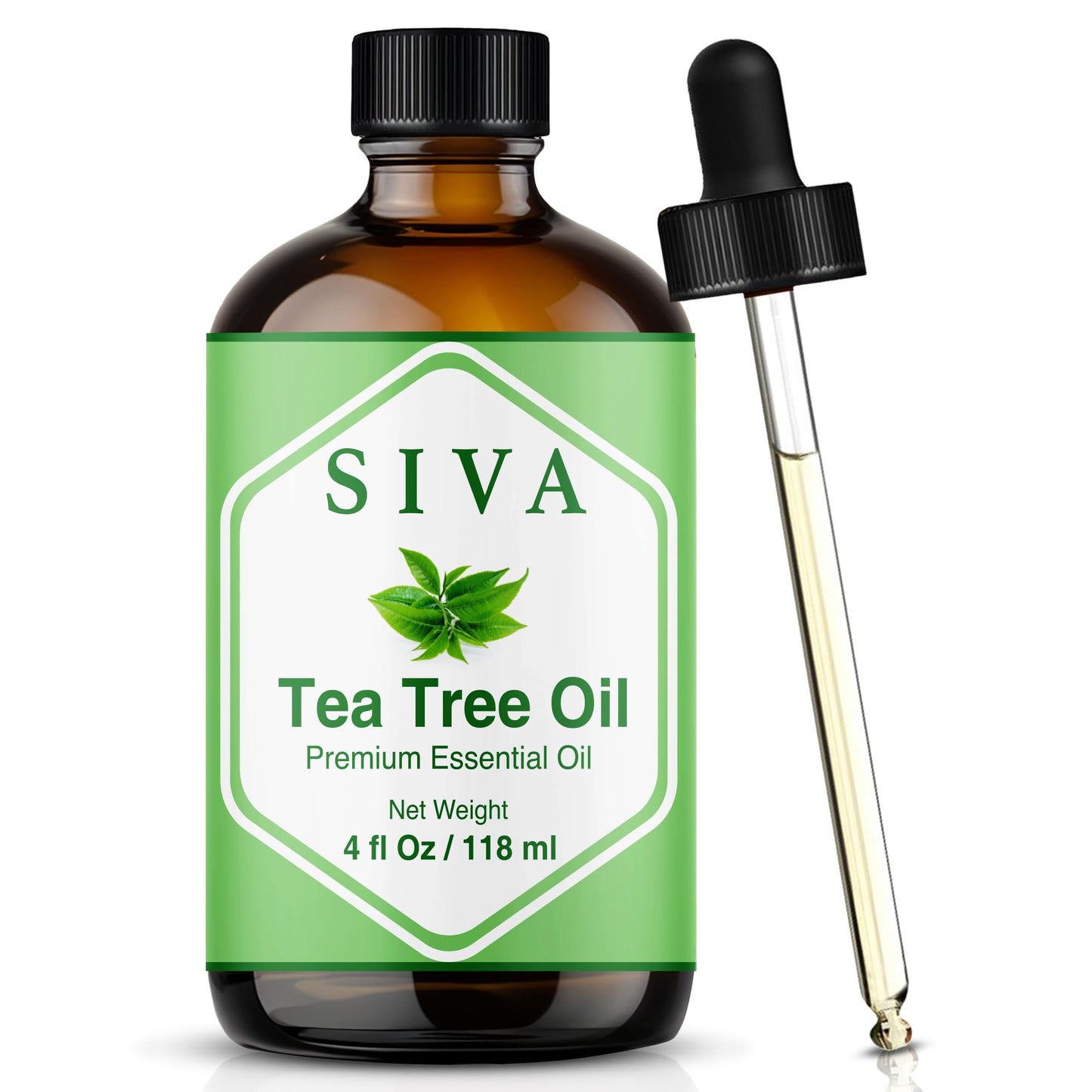 Siva Tea Tree Essential Oil - 4 Fl Oz – 100% Natural Tea Tree Oil - for Diffuser, Face, Skin Care, Aromatherapy, Hair Care, Scalp and Body Massage - with Dropper - Medaid International