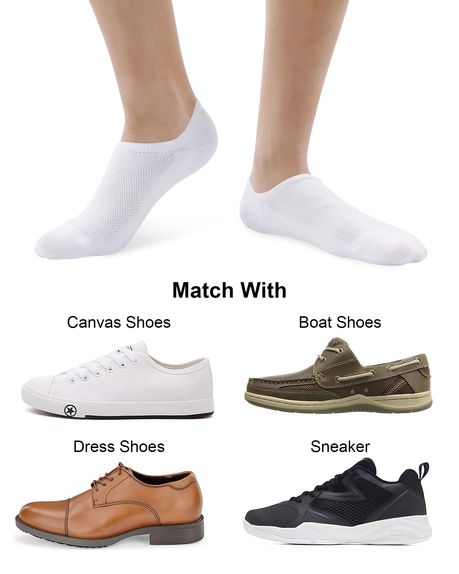 SIXDAYSOX No Show Socks for Men 8 pack Cotton Thin Low Cut Non Slip for Loafer Flats Sneakers (Anti Odor -8 Pure White, Shoe Size:12-15) - Medaid International