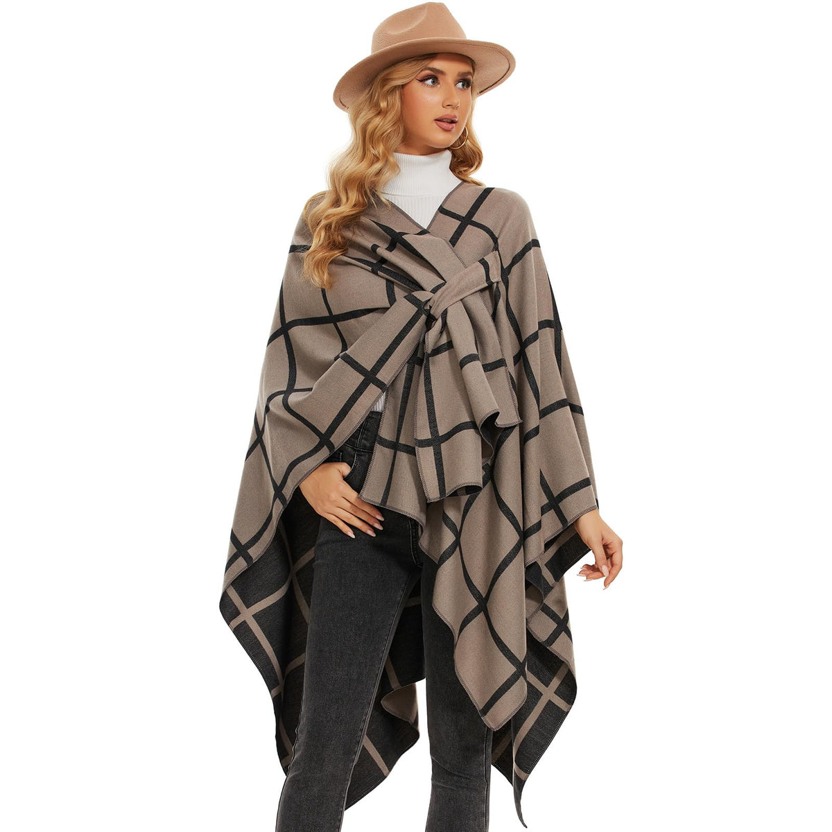 KASTWAVE Knit Shawl Wraps for Women, Wraps Oversized Winter Scarf, Warm Poncho Sweater, Tassels Open Front capes, Warm Wearable Blanket Long Cardigans Sweater Coats Birthday Gifts for Ladies