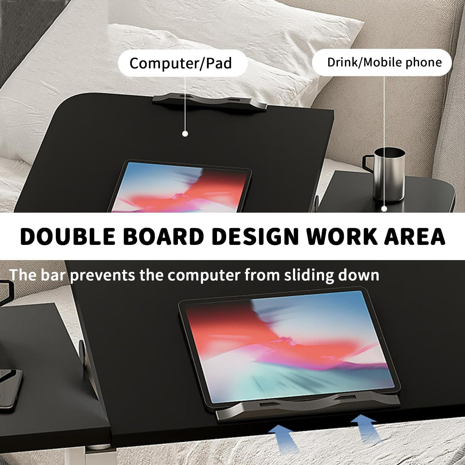 Height Adjustable Side Table with Wheels – Laptop Stand, Bed & Overbed Table for Living Room & Bedroom AS13 - Medaid International