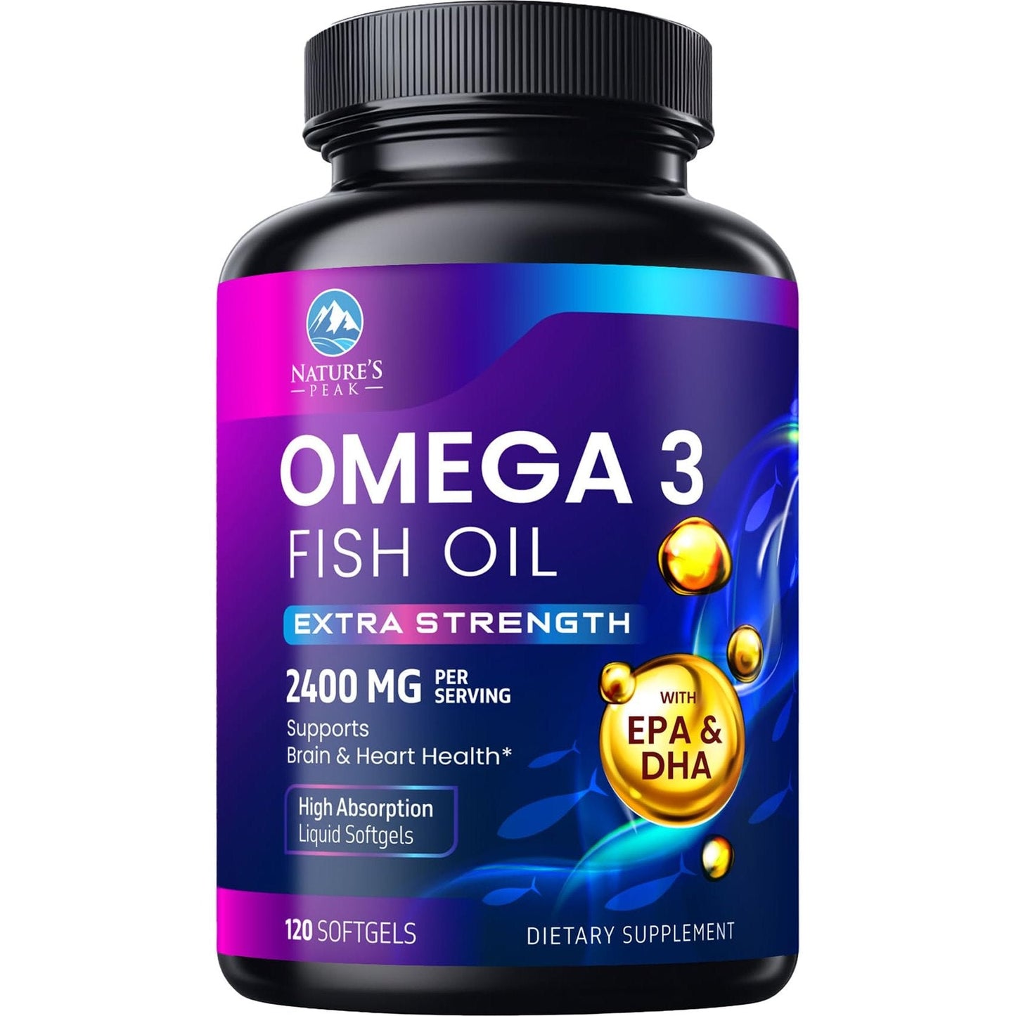 Omega 3 Fish Oil 2400 mg Supplement, Sustainably Sourced, Triple Strength Omega-3 Supplement Softgels, Brain Health Support, EPA & DHA Fish Oil Fatty Acids Supplements, Gluten & GMO Free, 120 Softgels - Medaid International
