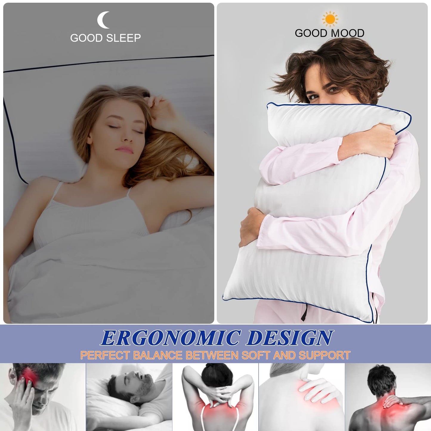 SEMZSOM Bed Pillows for Sleeping, King Size Pillows Set of 2 Cooling Luxury Hotel Quality Pillow with Premium Soft Down Alternative Filling for Back, Stomach or Side Sleepers - Medaid International