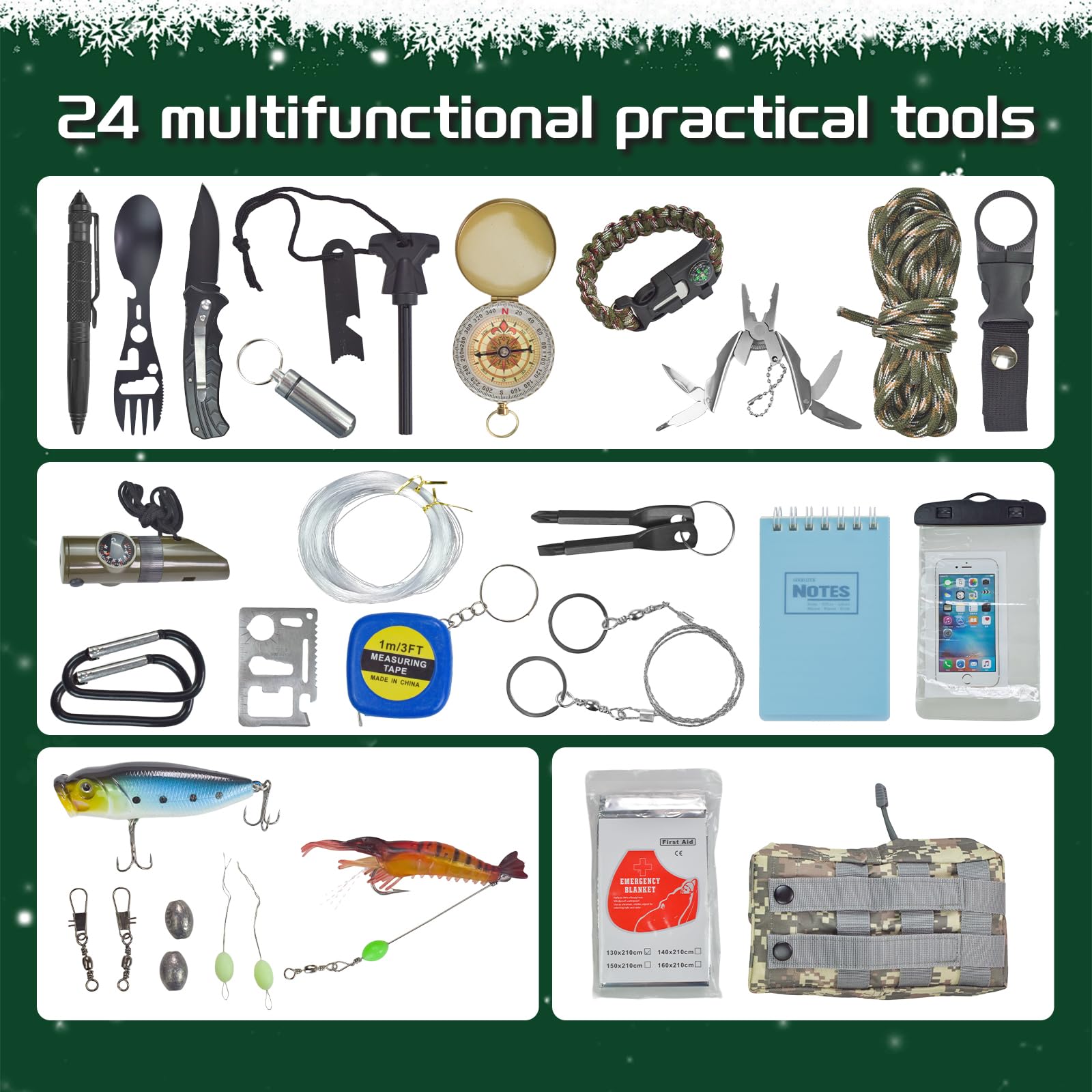 Survival Kit Advent Calendar - 24 Days Christmas Countdown Calendar Emergency Survival Gears Gift for Men Teen Adult, 2025 Xmas Cool Gadgets for Outdoor Camping Fishing Hunting Adventure - Medaid International
