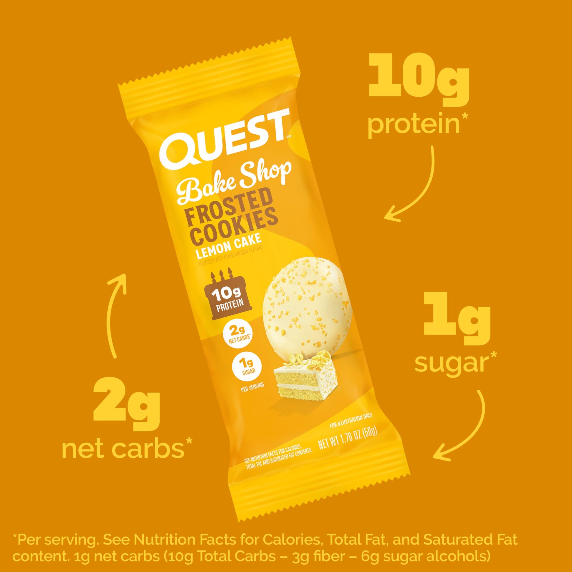 Quest Nutrition Frosted Protein Cookies Twin Pack, Lemon Cake, 1g Sugar, 10g Protein, 1g Net Carbs, Gluten Free, 16 Cookies - Medaid International
