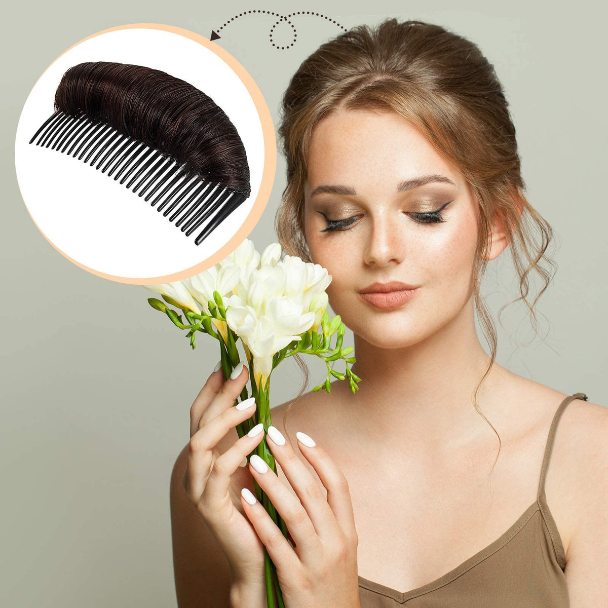 TERRIFI Invisible False Hair Clip, Bun Base Bump Fluffy Pad Styling Insert Tool, Volume Princess Styling Increased Pad for Women Girls (Black, Light Brown, Dark Brown)