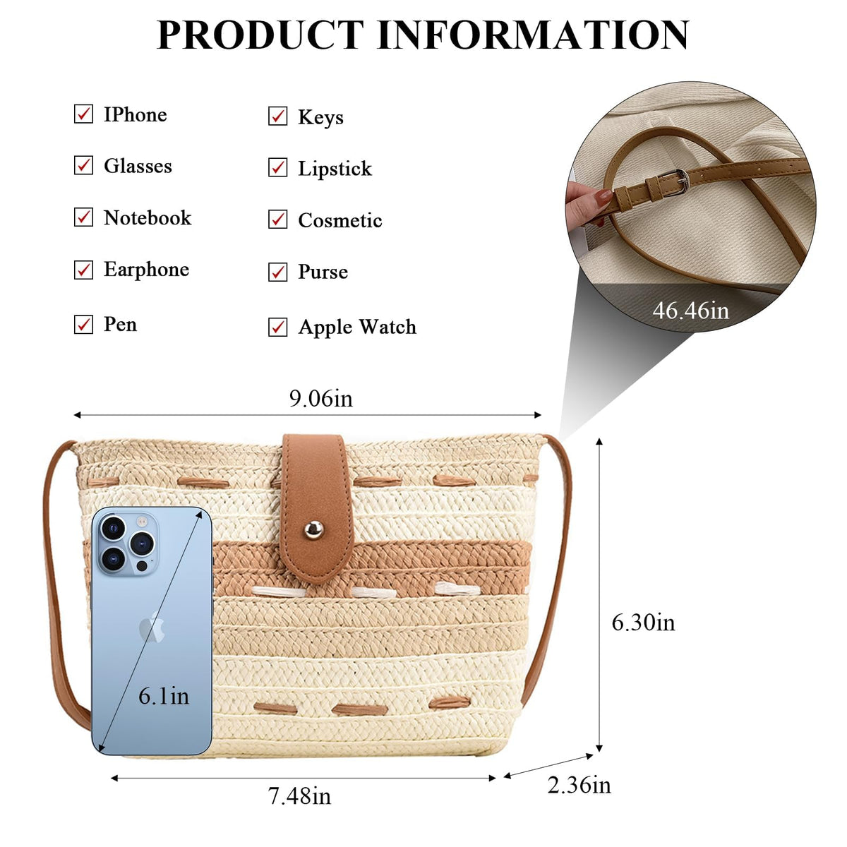 TERRIFI Straw Crossbody Bags for Women, Summer Straw Purse and Handbags, Hand-woven PomPom Straw Crossbody Bag Summer Beach Envelope Purse Wallet