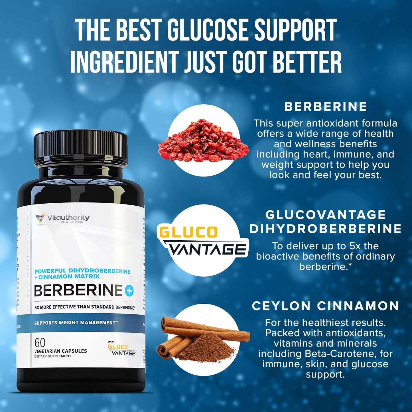 Berberine Supplement Ceylon Cinnamon Supplements Capsules | High Absorption Dihydroberberine, Cinnamon for Balance and Support | Vegan & Gluten Free Powerful AMPk Activator & Antioxidant | 30 Servings - Medaid International