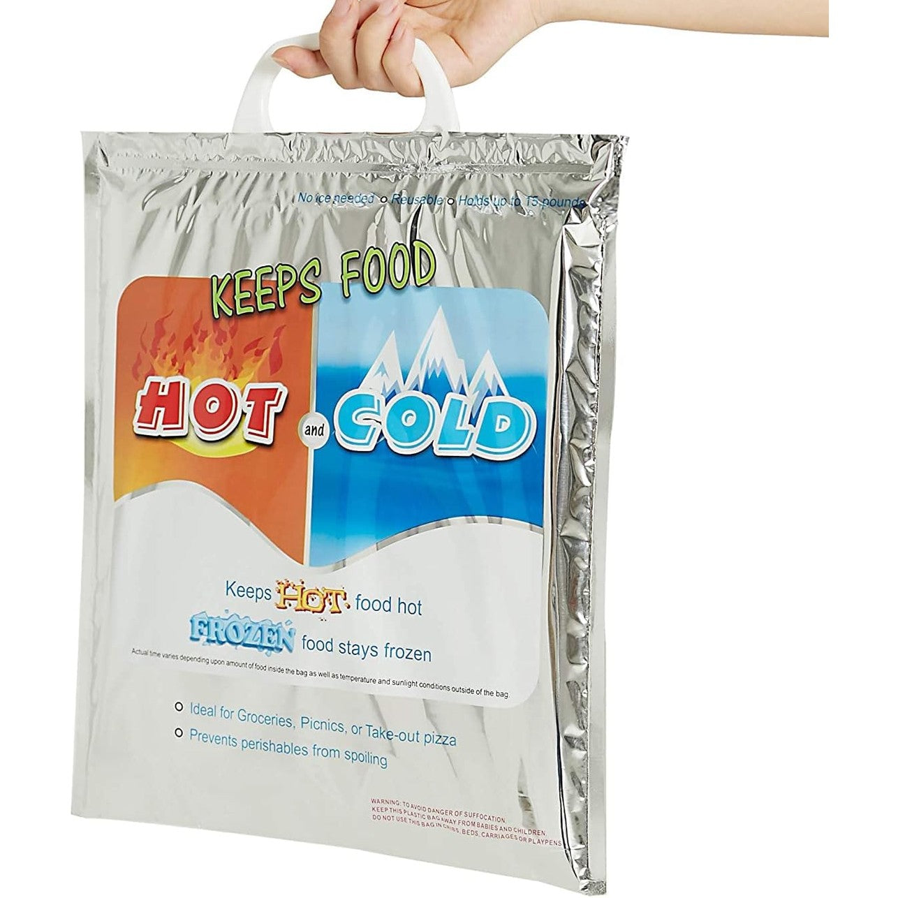 N.HOUSE Keeps Hot and Cold Bag, Reusable Insulated Bag Food Storage for Frozen Items & Hot Items Including Lunch Bags & Grocery Shopping Bags Reinforced Heavy Duty, Size 49x41cm, Silver, CB 3115 - Medaid International