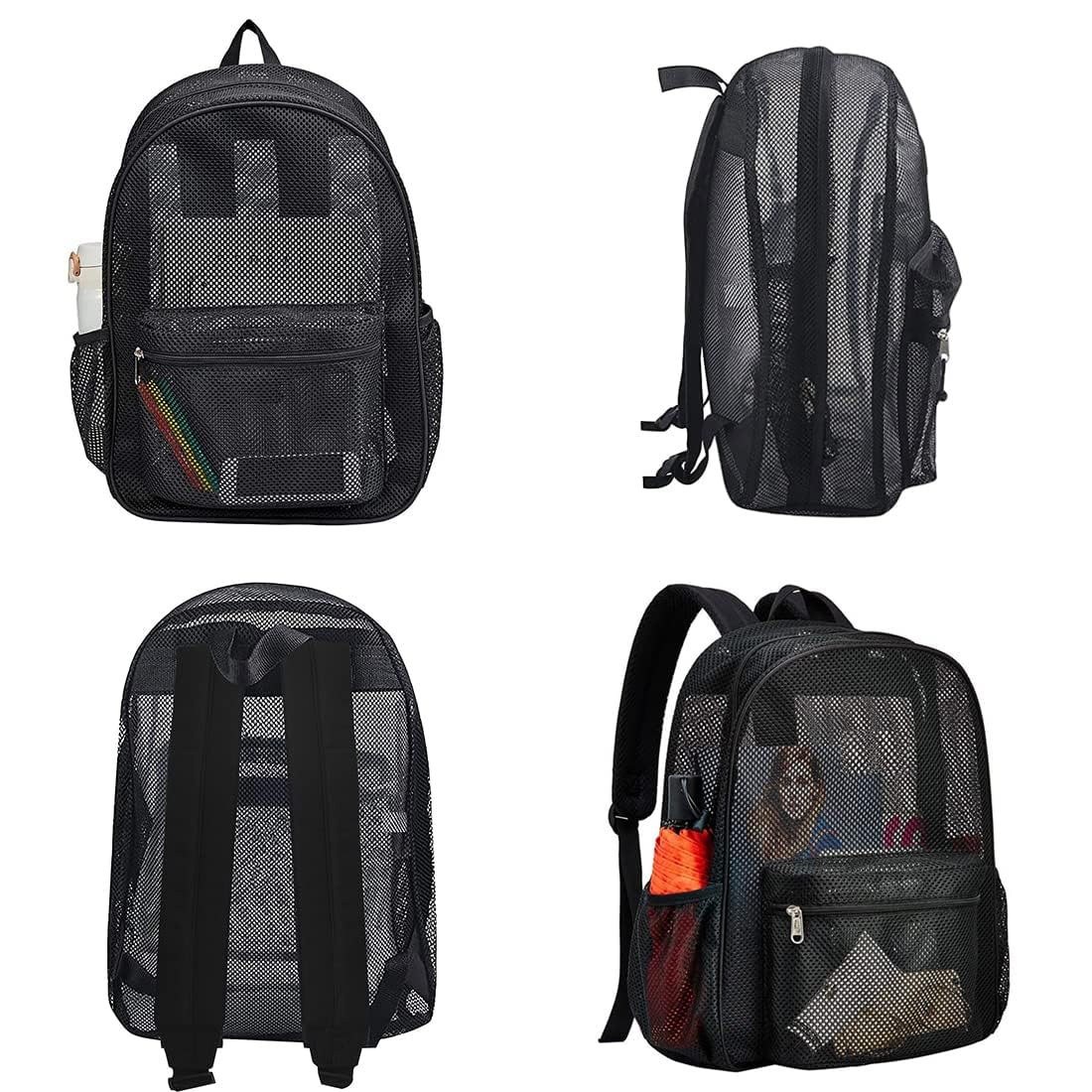 TERRIFI Mesh Backpack,See Through Mesh Bookbag Semi-transparent Student Backpack for Swimming Beach Outdoor Sports