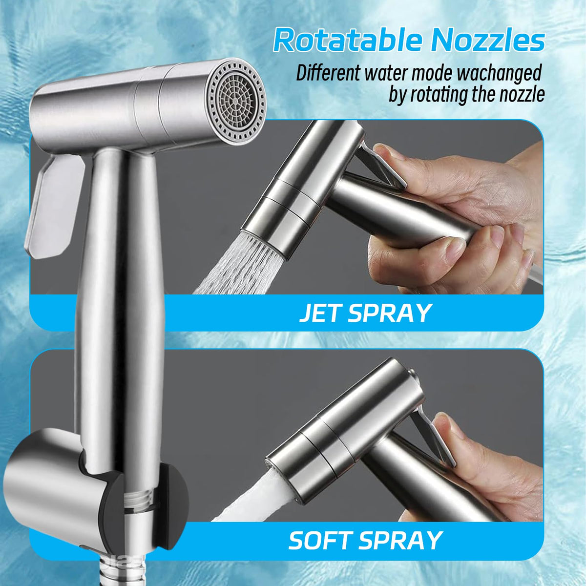 Handheld Bidet Sprayer Dual Function Nozzle Stainless Steel Baby Cloth Diaper Spray Set, 1.5m Shower Hose and Fitting, Toilet Bidet Sprayer for Washing Hair or Wash Basin