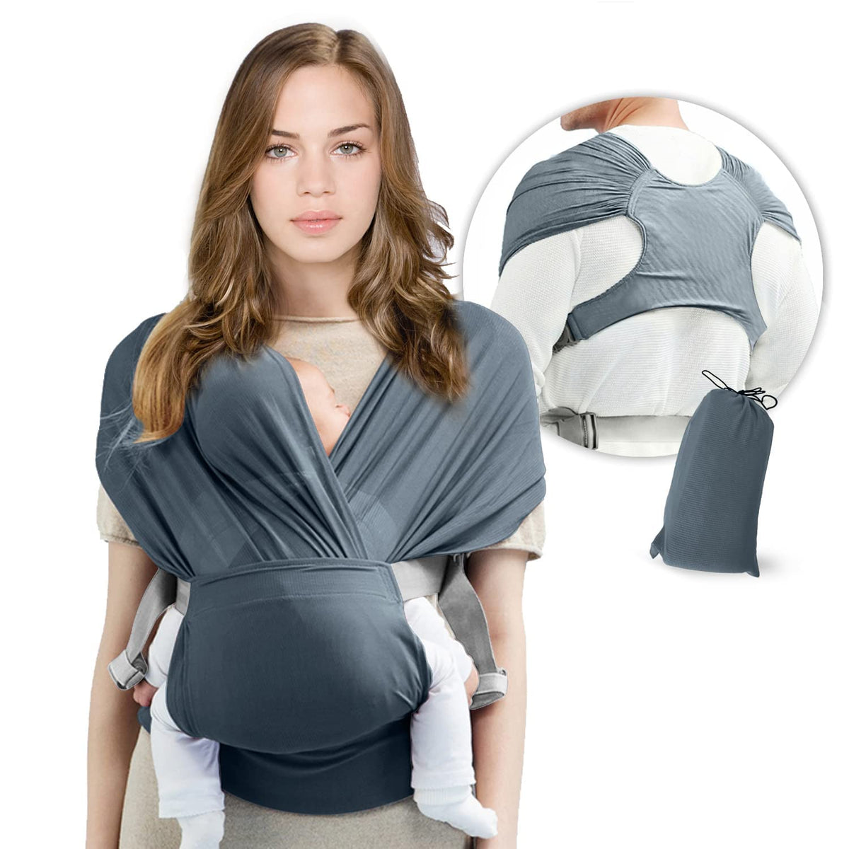 KASTWAVE Adjustable Baby Wrap Carrier Sling for Newborns to Toddlers, Stretchy Infant Carrier up to 35 lbs, Ideal for Comfort & Support (New Gray)