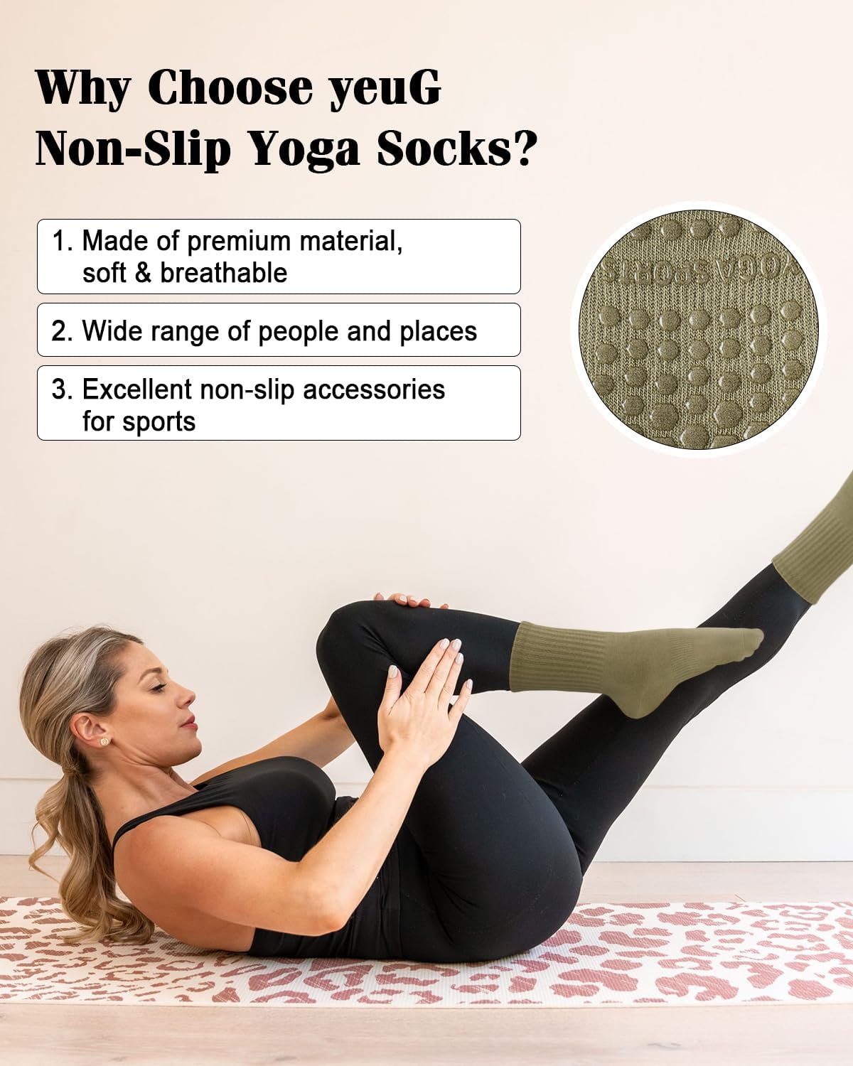 yeuG Non Slip Pilates Socks with Grips for Women, Grip Socks for Yoga Ballet Barefoot Workout Anti Skid Athletic Socks - Medaid International