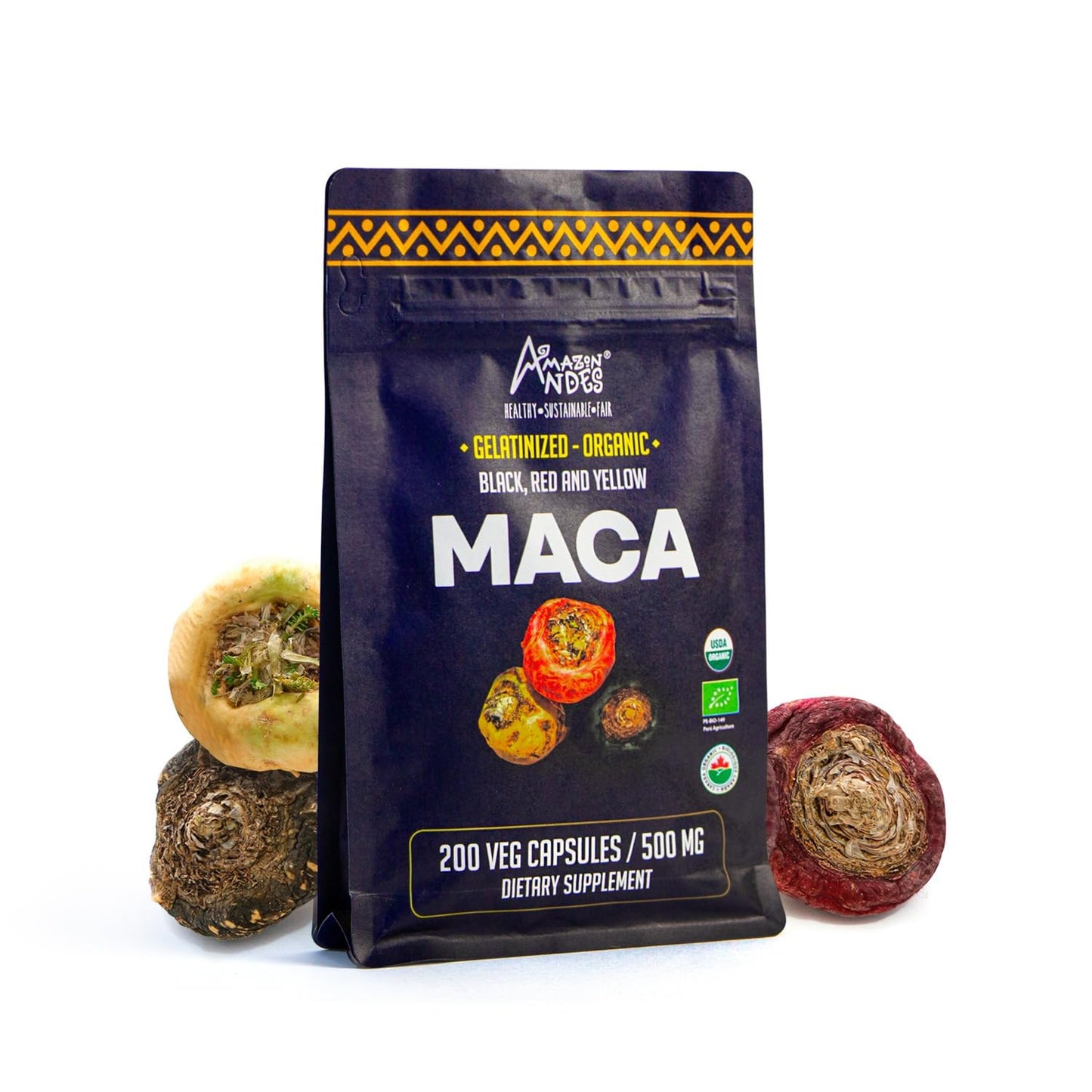 Premium Black, Red & Yellow Maca Capsules l 3000mg Serving for Increased Energy Levels & Physical Performance l Powerful Antioxidant & Immune System Booster l 100% Natural and Organic l Amazon Andes - Medaid International