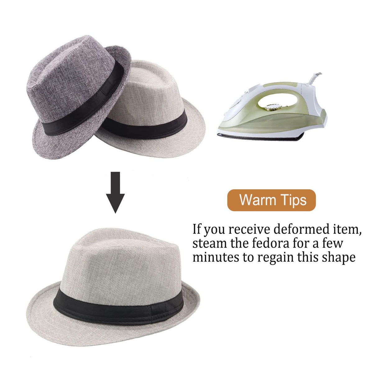 TERRIFI 5-Pack Short Brim Fedora Hats, Classic Summer Beach Sun Hat Panama Caps for Men and Women