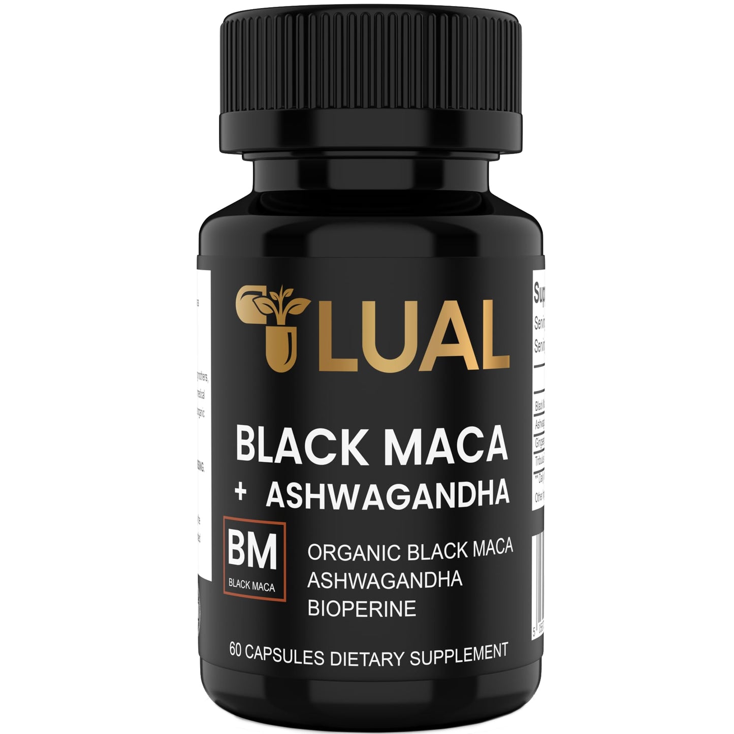 LUAL 30,000mg 30x Strength Organic Black Maca Root with Ashwagandha - Highest Potency Black Maca Root Capsules for Men - 100% Pure Maca Peruana Powder Organic, Gelatinized, Non-GMO - 60 Pills - Medaid International