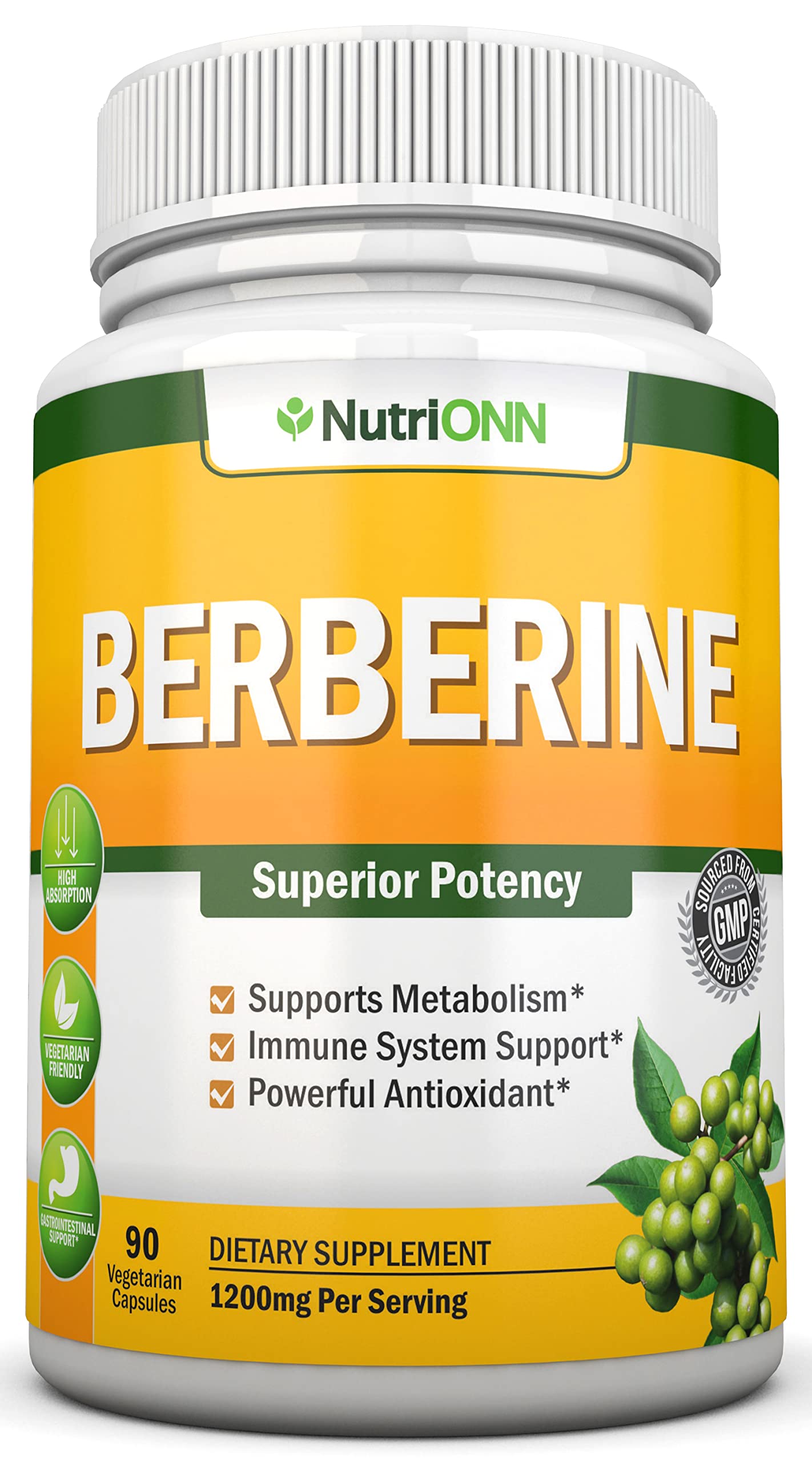 Berberine - 1200Mg Per Serving - 90 Vegetarian Capsules - Pure Berberine HCL Extract Supplement - Superior Potency to Support Immune Health - Medaid International
