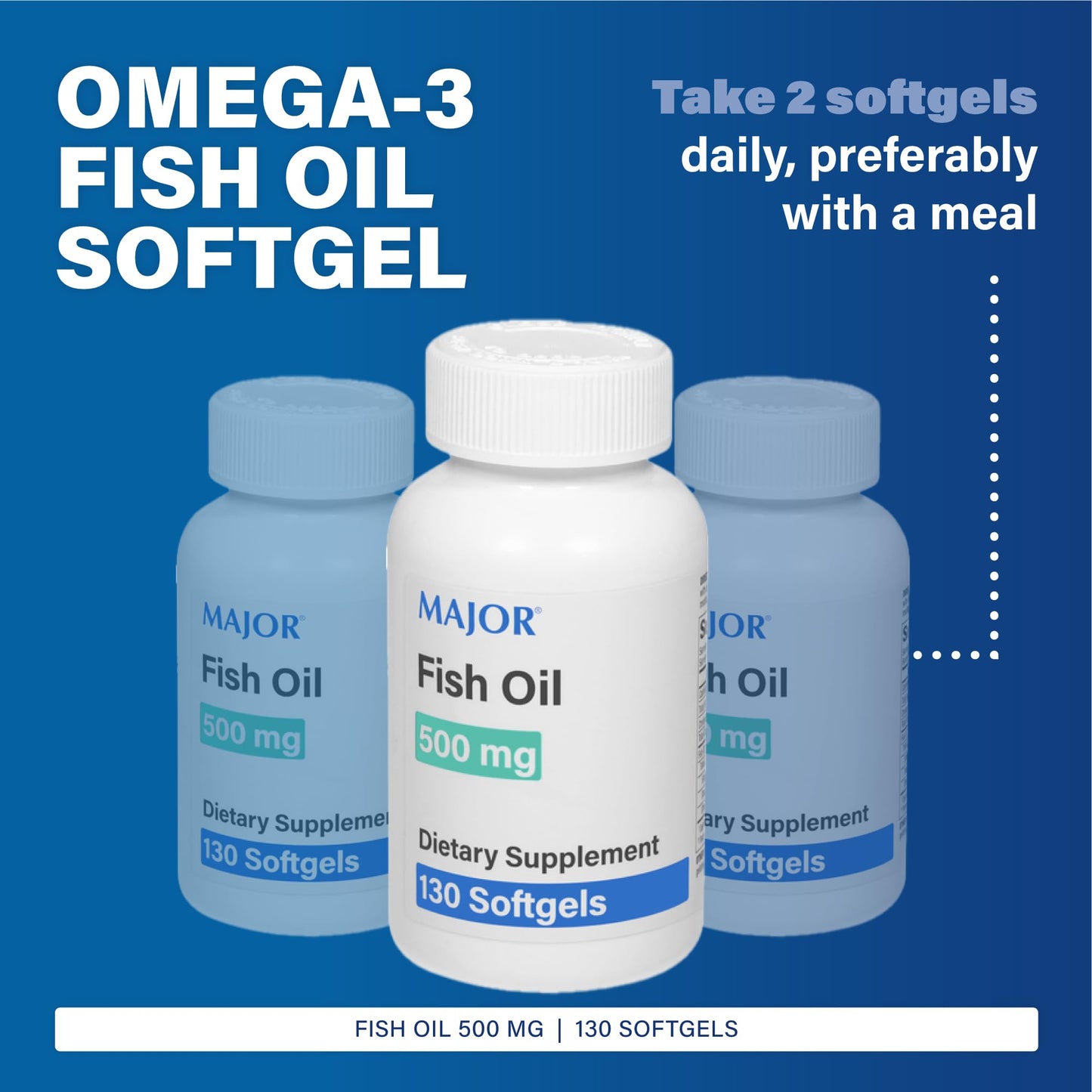 MAJOR Fish Oil 500mg Softgels - Omega-3 Fish Oil Supplement - Dietary Supplement - 130 Count - Medaid International
