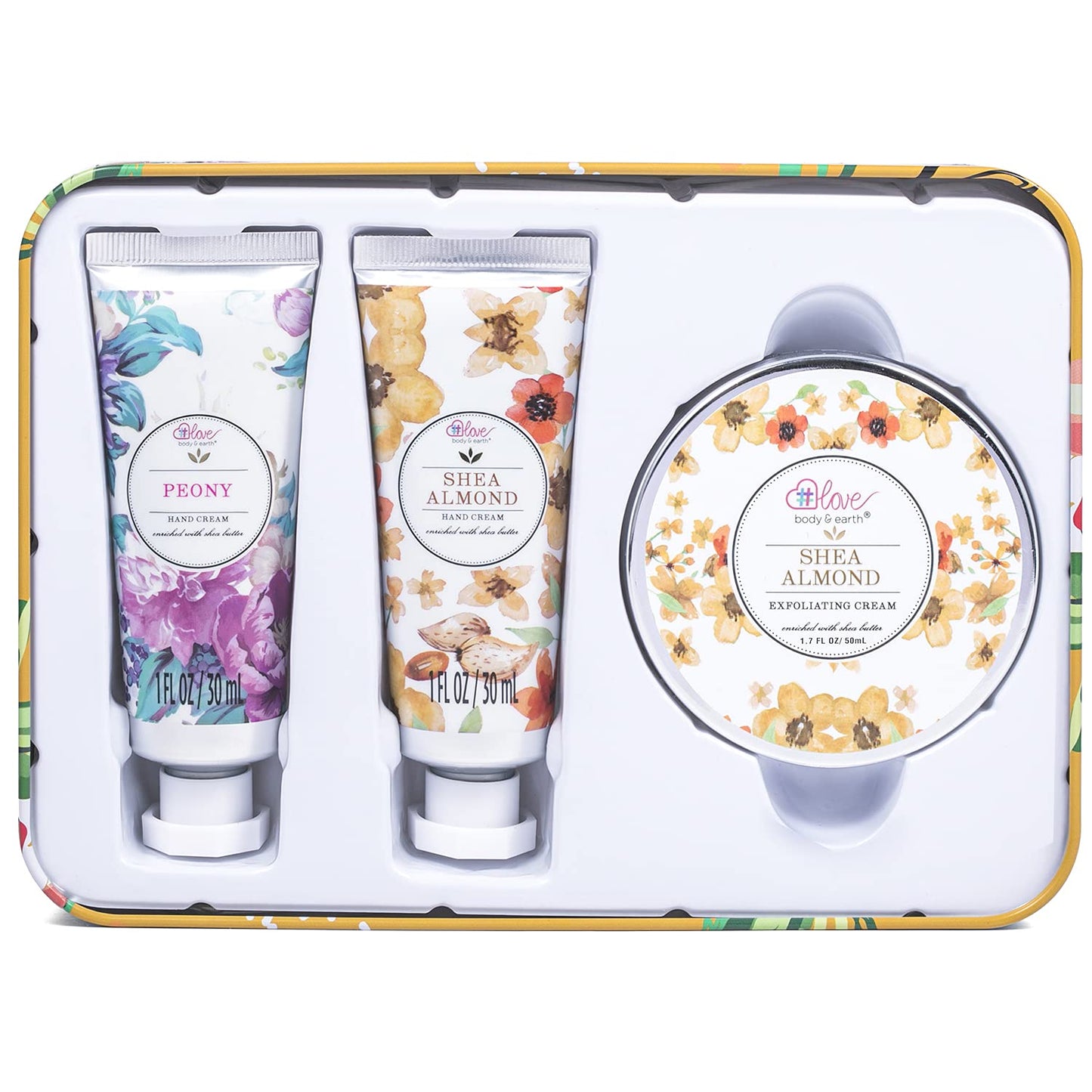 BODY & EARTH # LOVE Hand Cream Gift Set, Hand Lotion Sets for Mothers Day Gifts, Hand Care Set with Shea Butter, Travel Size Lotion Set for Women, 2 Hand Cream & Exfoliating Cream, Birthday Gifts Box - Medaid International