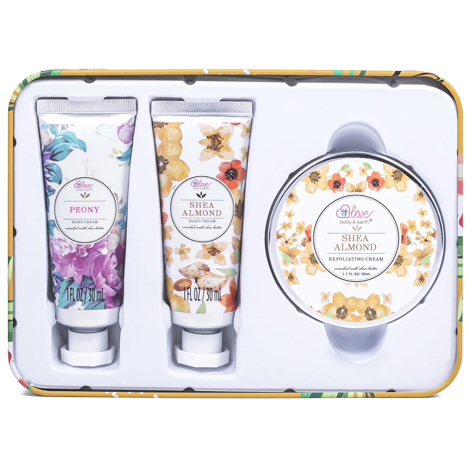 BODY & EARTH # LOVE Hand Cream Gift Set, Hand Lotion Sets for Mothers Day Gifts, Hand Care Set with Shea Butter, Travel Size Lotion Set for Women, 2 Hand Cream & Exfoliating Cream, Birthday Gifts Box - Medaid International
