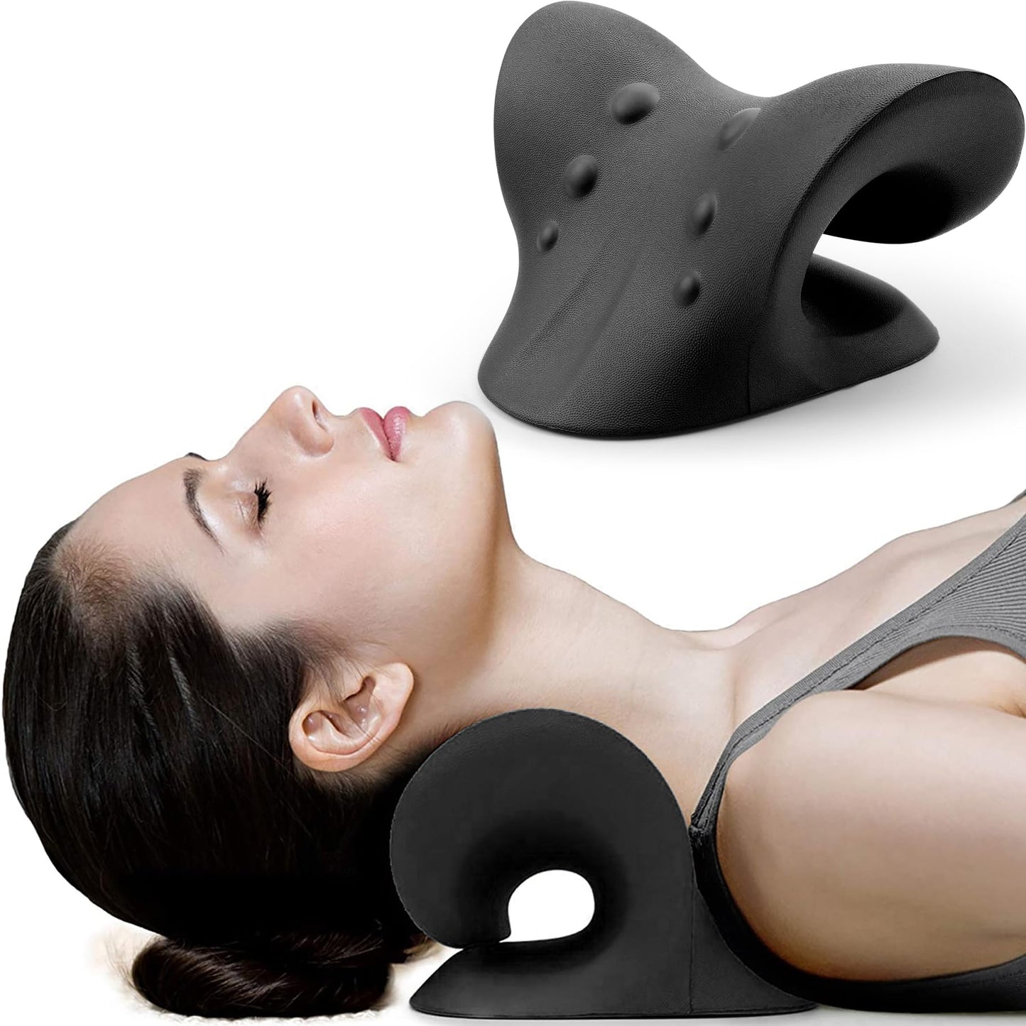 RESTCLOUD Neck and Shoulder Relaxer, Cervical Traction Device for TMJ Pain Relief and Cervical Spine Alignment, Chiropractic Pillow, Neck Stretcher (Black) - Medaid International