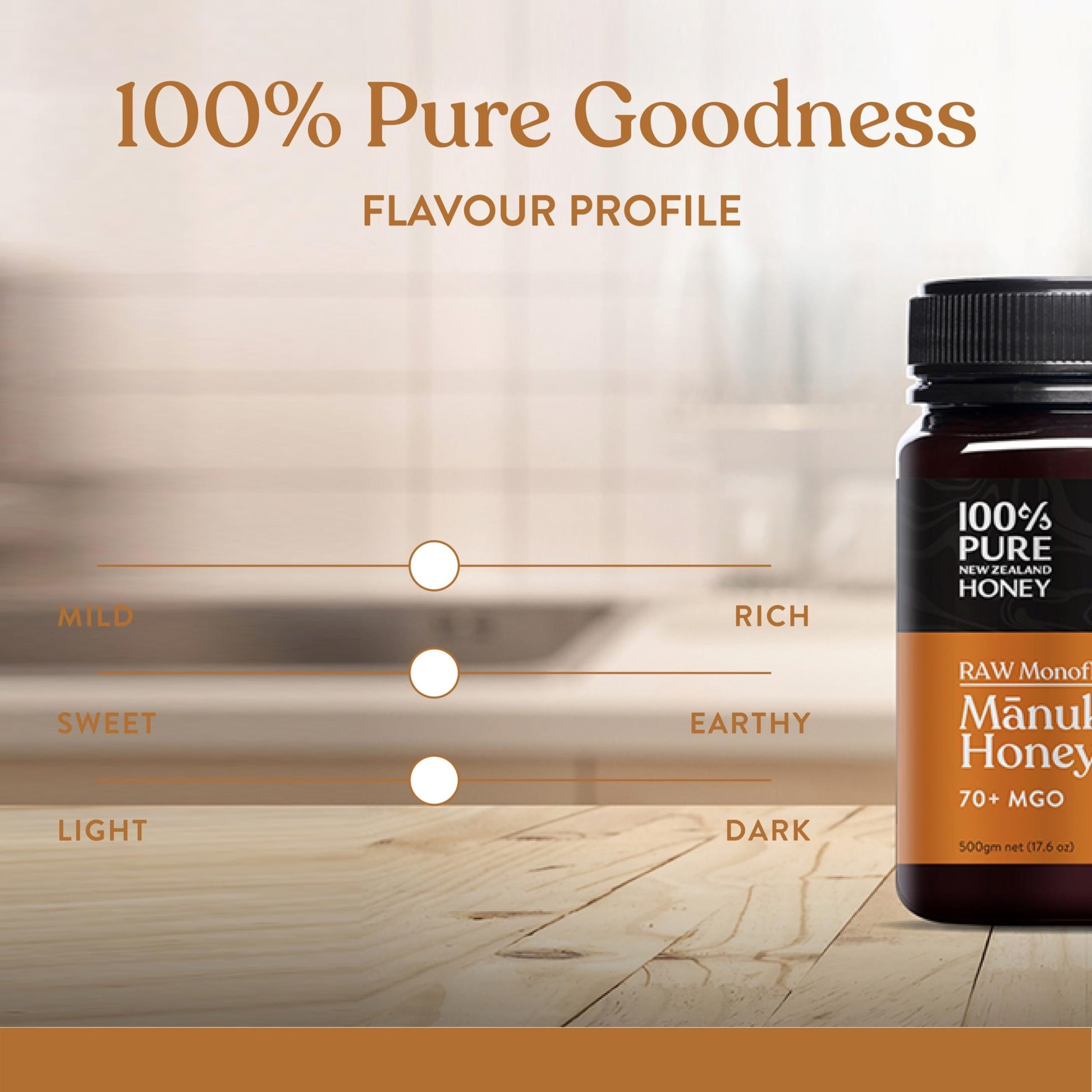 100% Pure New Zealand Honey - MGO 70+ Monofloral Mānuka Honey, 100% Pure New Zealand Raw Mānuka, 17.6 Ounce (500g) (Pack of 1) - Medaid International