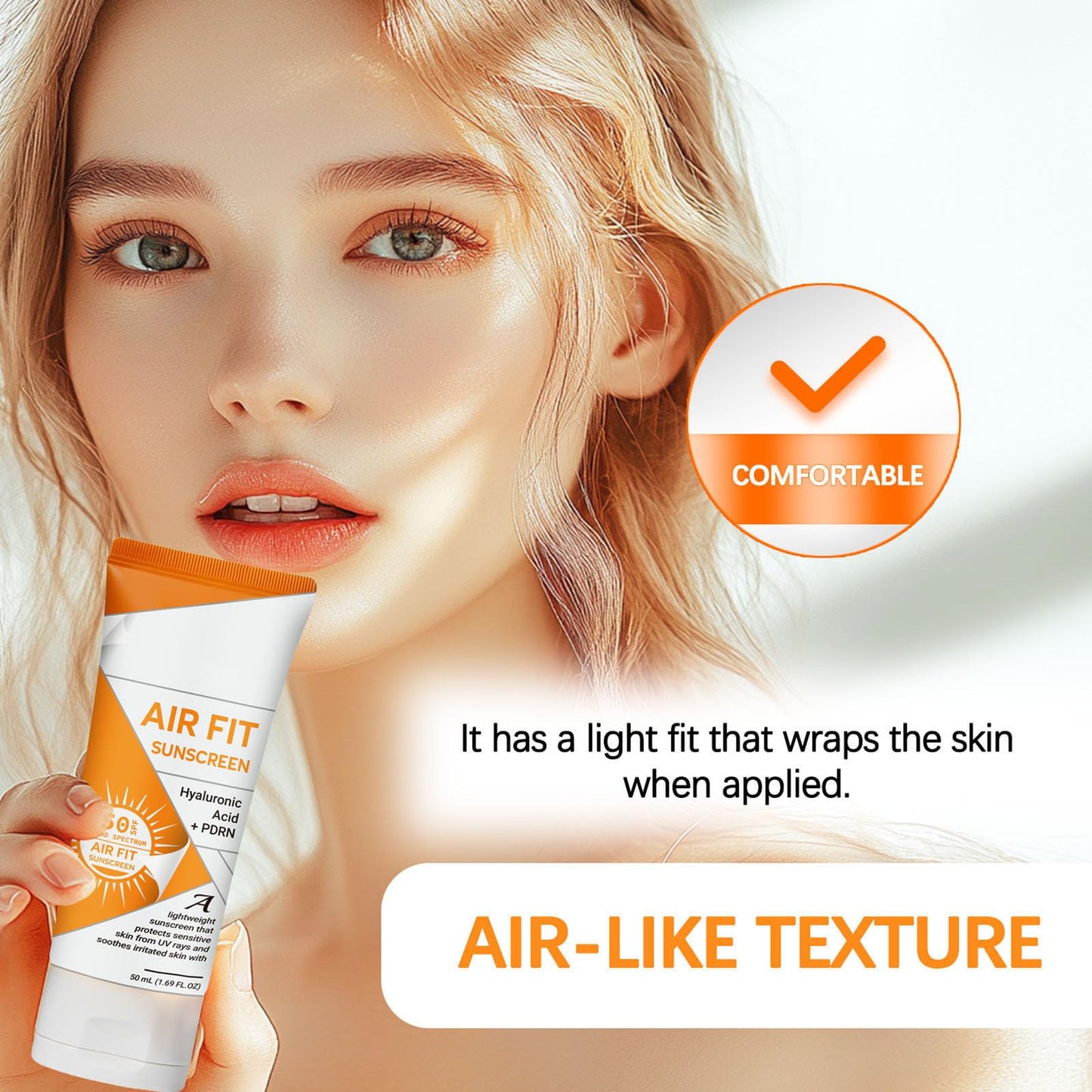 Air Fit Sunscreen Korean SPF 50 - Face & Body Sunscreen with Hyaluronic Acid, Lightweight, Non-Greasy, Moisturizing Sun Cream, Broad Spectrum UVA/UVB Protection (1) - Medaid International