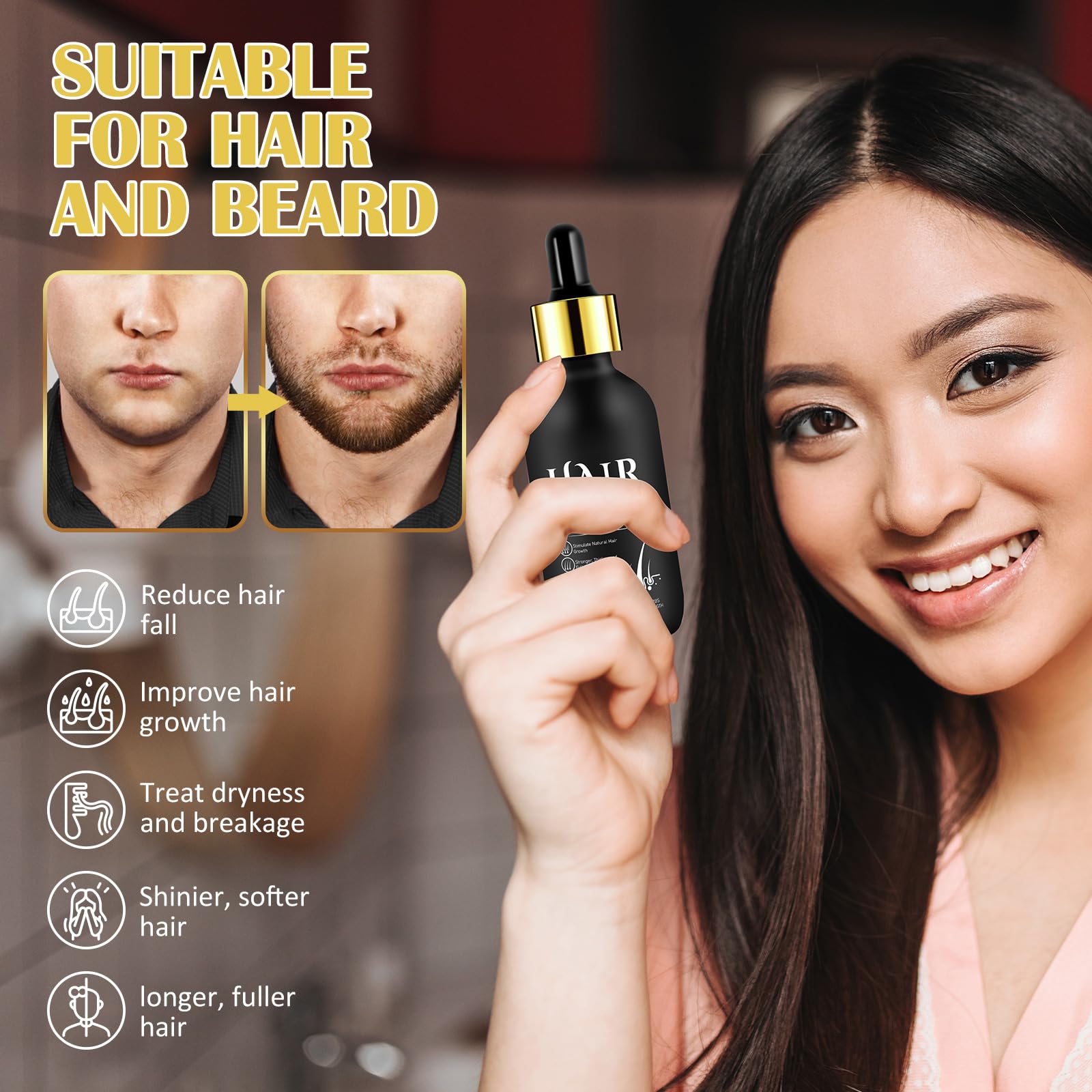 Minoxidil for Men, 5% Minoxidil for Women, Hair Growth Serum for Womens Stronger Thicker Longer Hair, Natural Hair Growth Oil for Mens Beard Growth, Minoxidil for Women & Men, 60ML - Medaid International