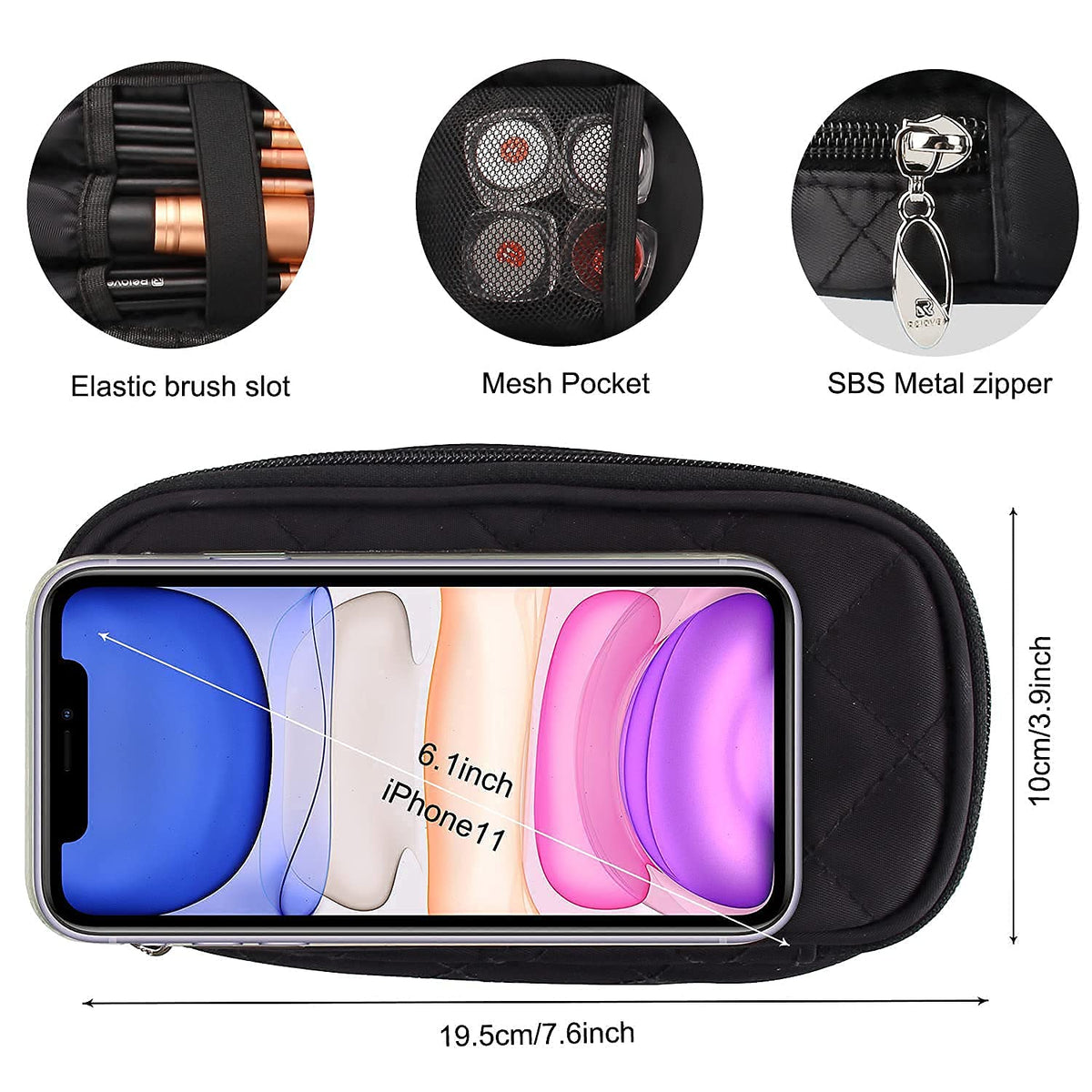TERRIFI Makeup Bag Small Travel Cosmetic Bag for Women Girls Pouch Bag Makeup Brush Bags Travel Kit Organizer Gifts Purse Toiletry Bag, Black